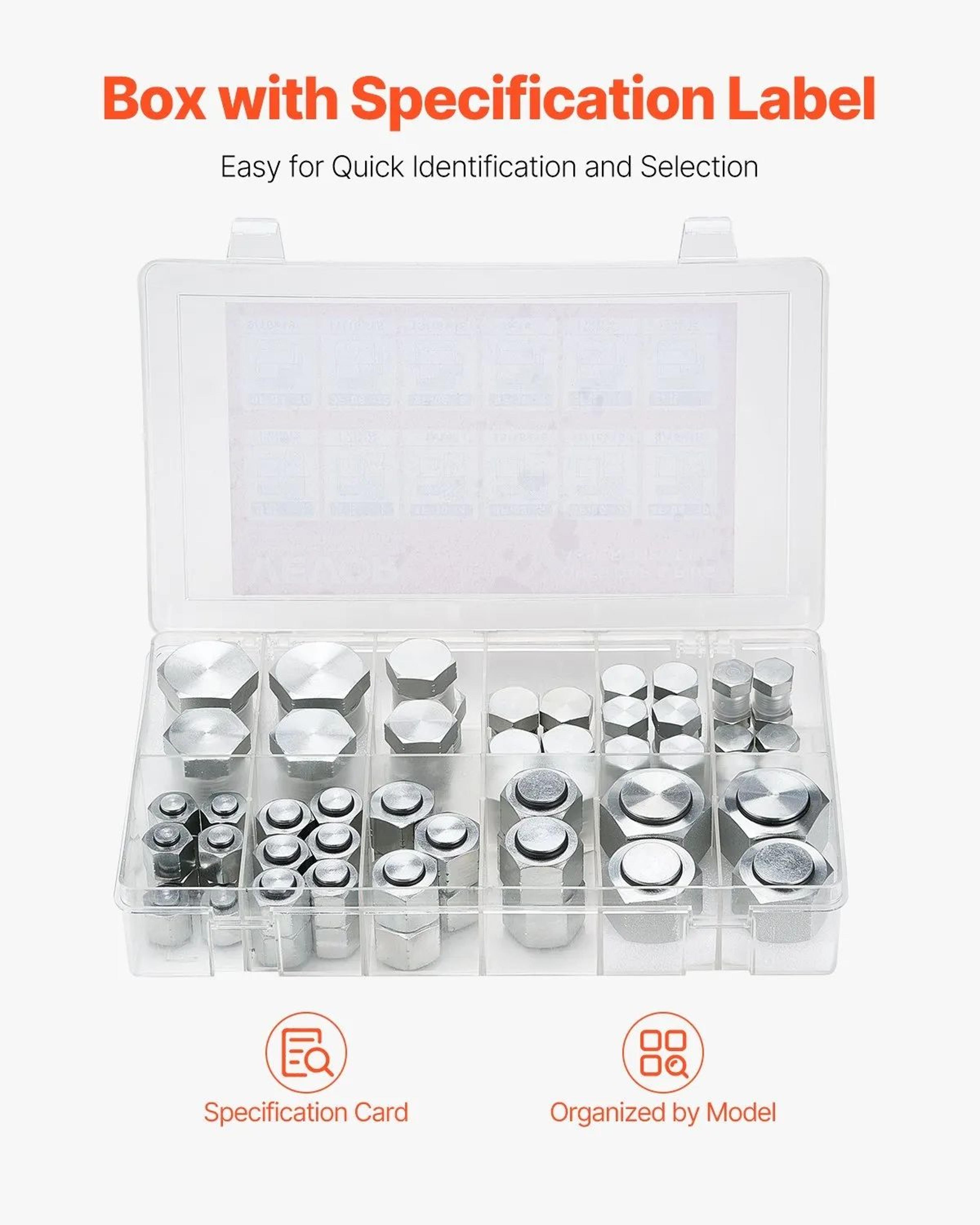 72Piece ORFS Hydraulic Fittings Cap And Plug Kit With ORing Face Seals 5