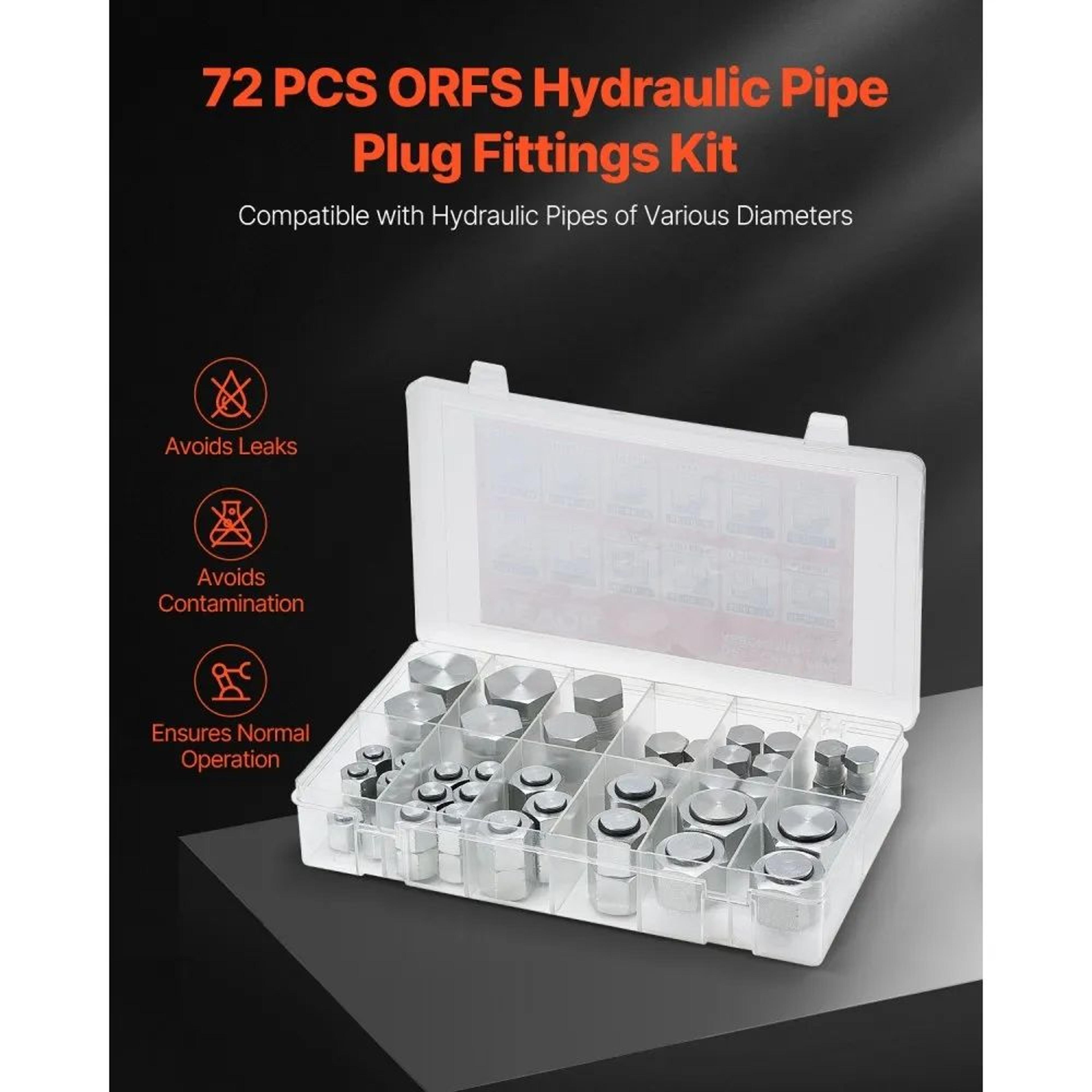 72Piece ORFS Hydraulic Fittings Cap And Plug Kit With ORing Face Seals 2