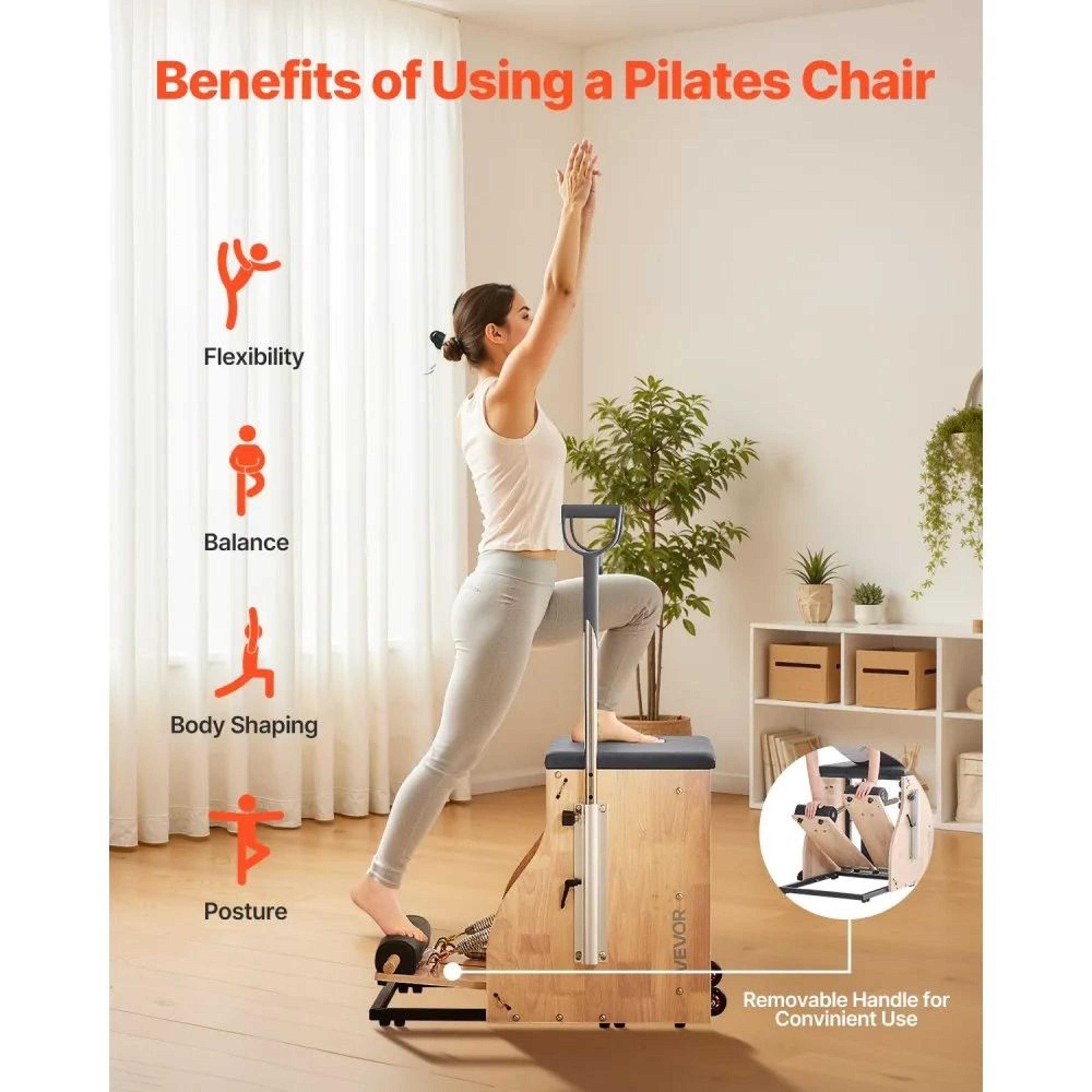 Pilates Chair With Split Pedals Adjustable Resistance And Solid Rubberwood Frame 1