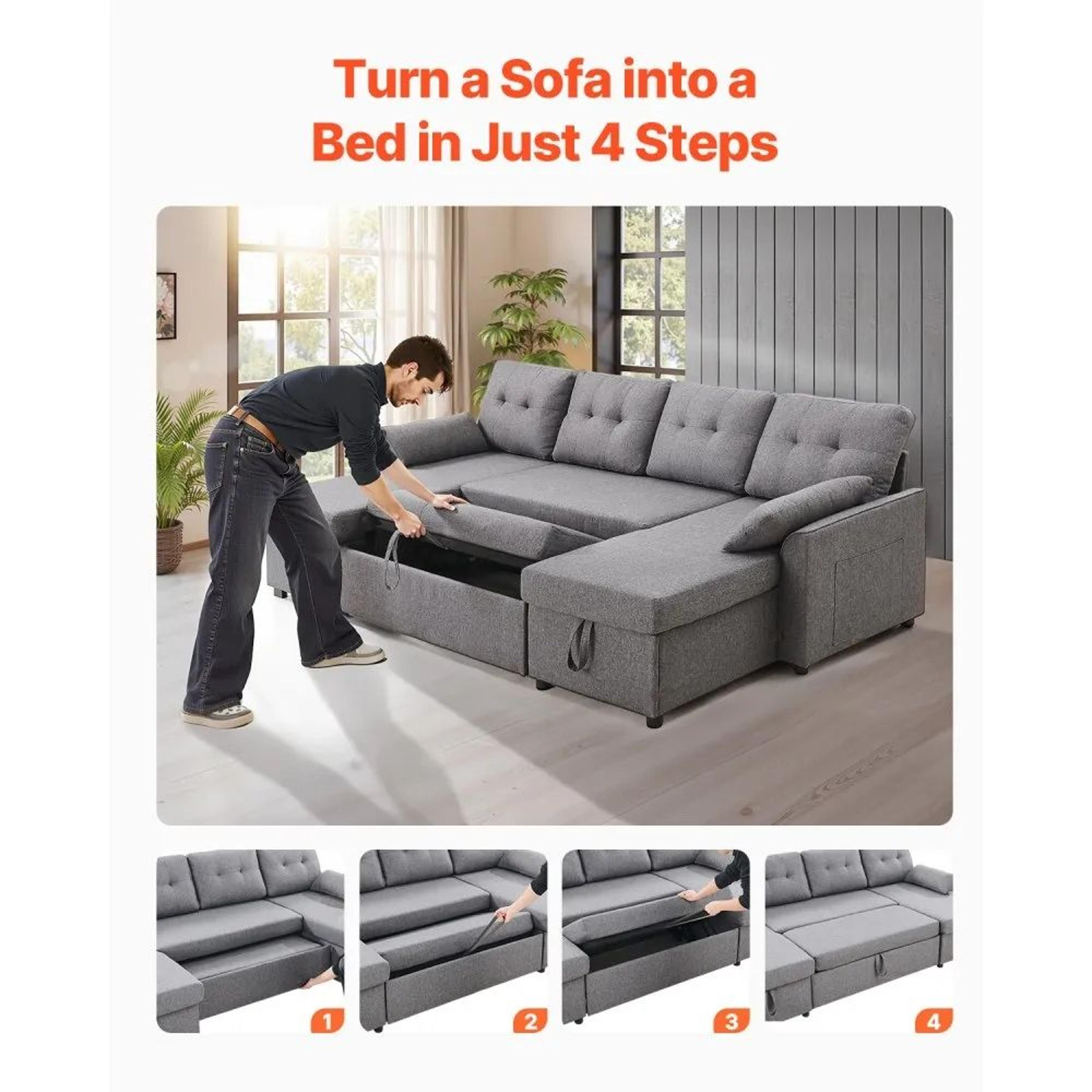 UShaped Convertible Sofa Bed With Double Chaise Storage And 6 Seats 2
