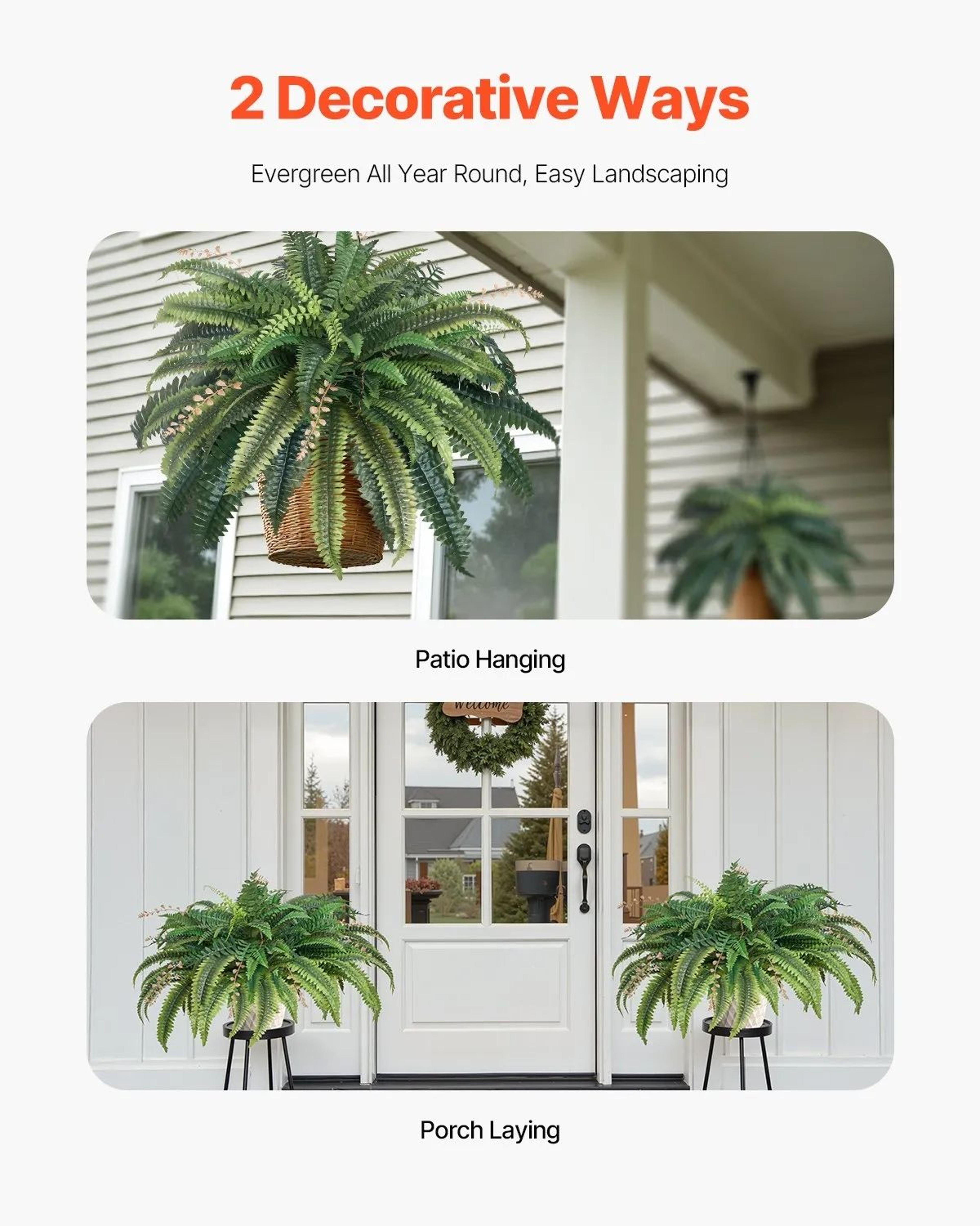 Artificial Boston Fern 3741 Inch Large Hanging Faux Plant For Indoor Outdoor Decor 3