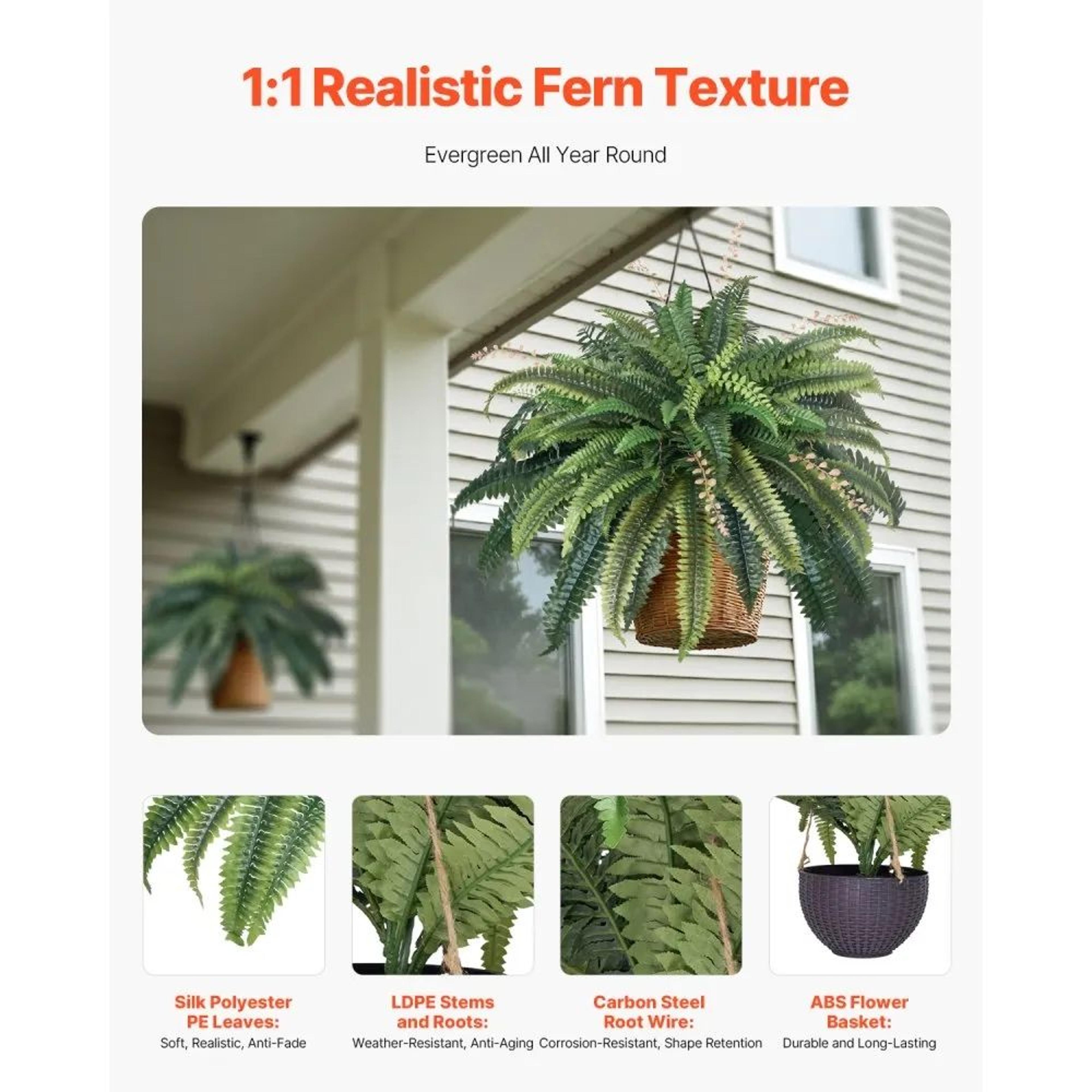 Artificial Boston Fern 3741 Inch Large Hanging Faux Plant For Indoor Outdoor Decor 5