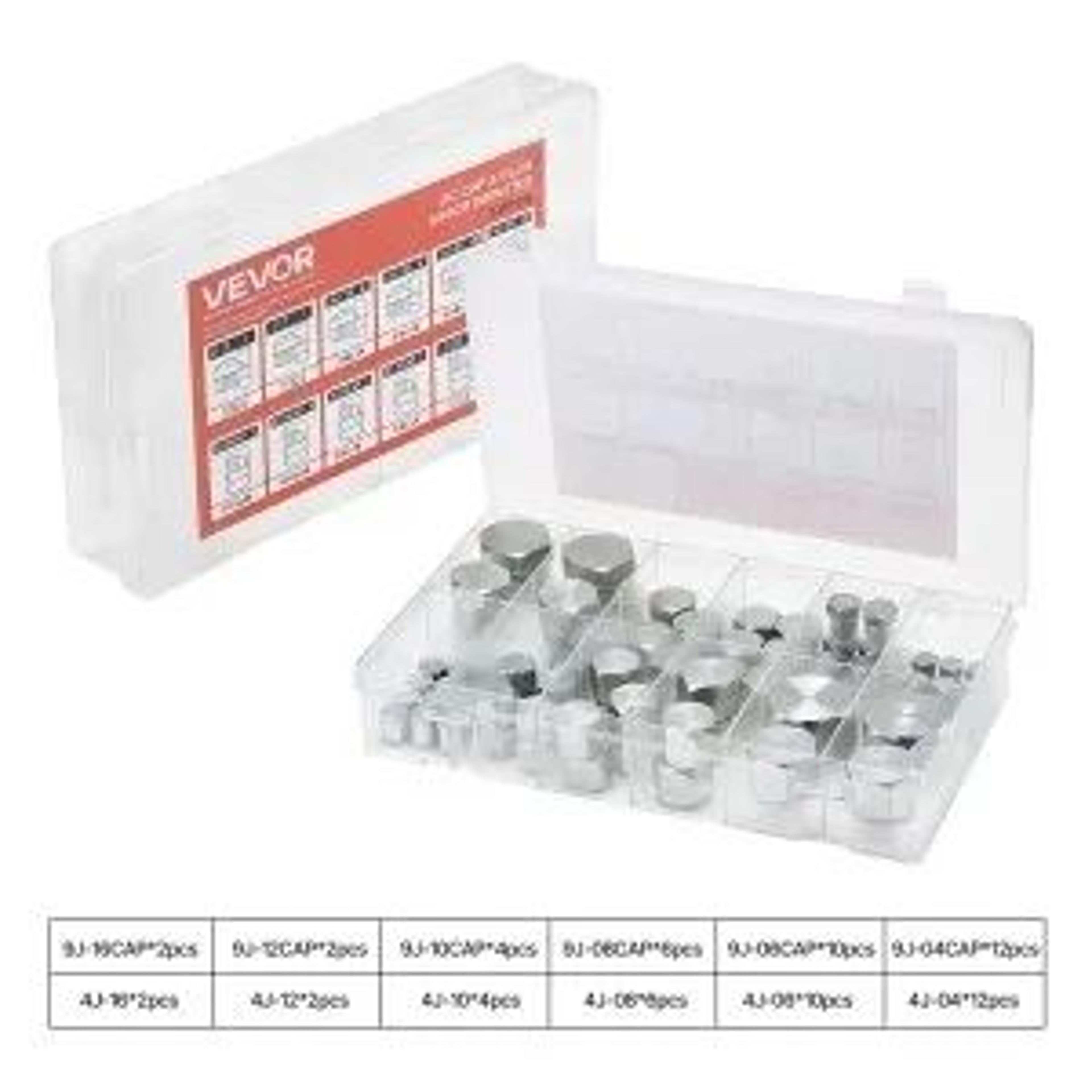 72-piece jic hydraulic fittings cap and plug kit with 37° precision threads