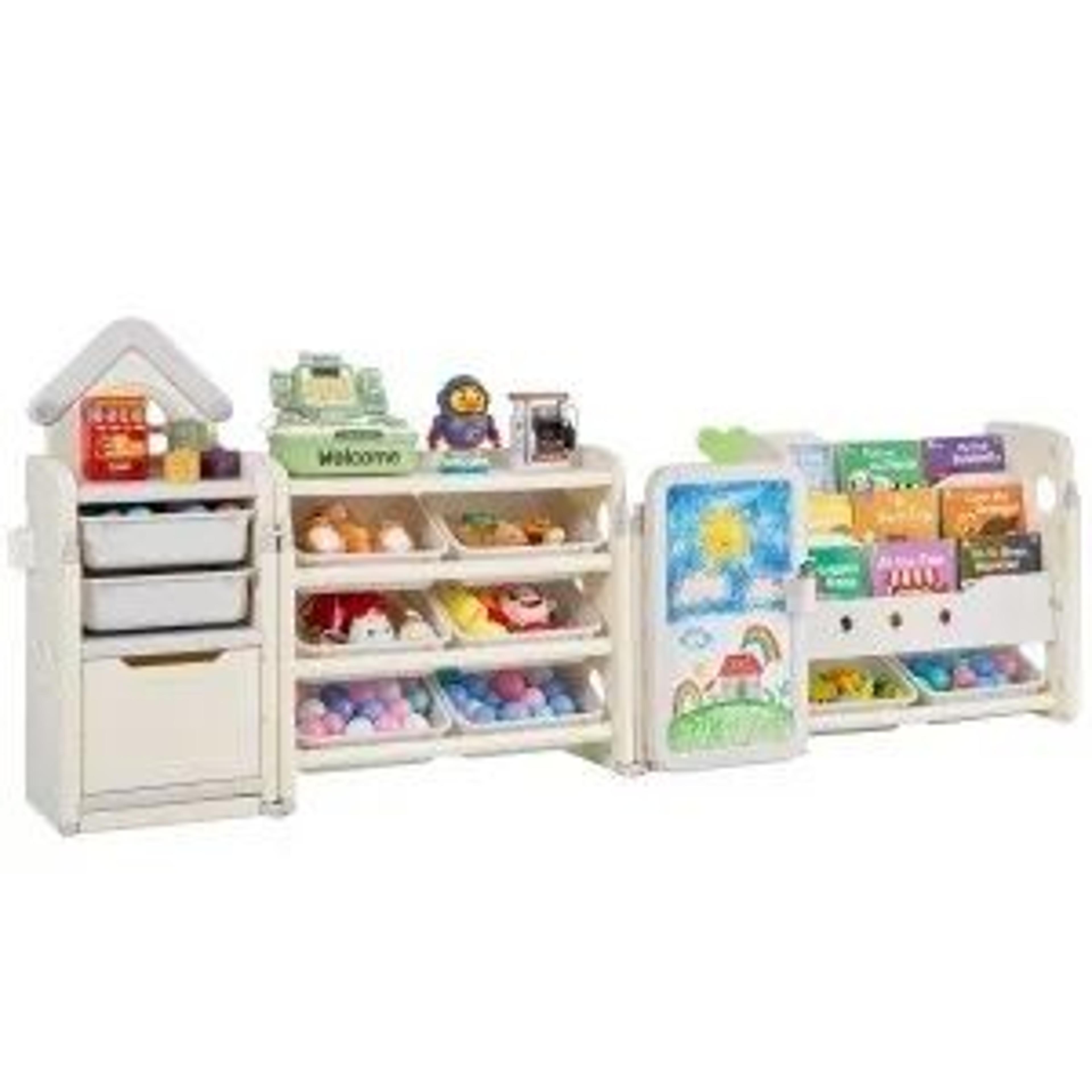 kids toy storage organizer with bookshelf and 10 removable bins