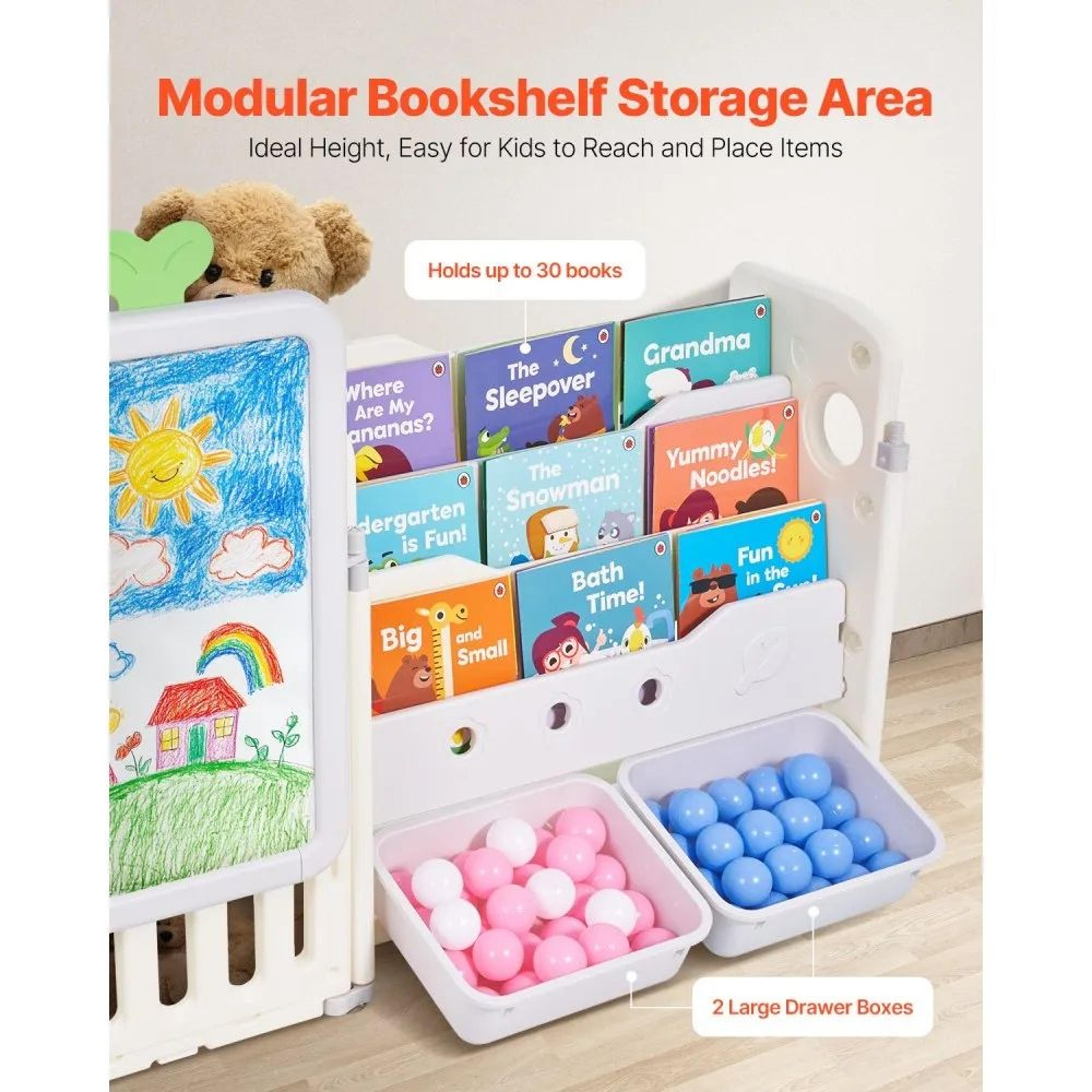 Kids Toy Storage Organizer With Bookshelf And 10 Removable Bins 2