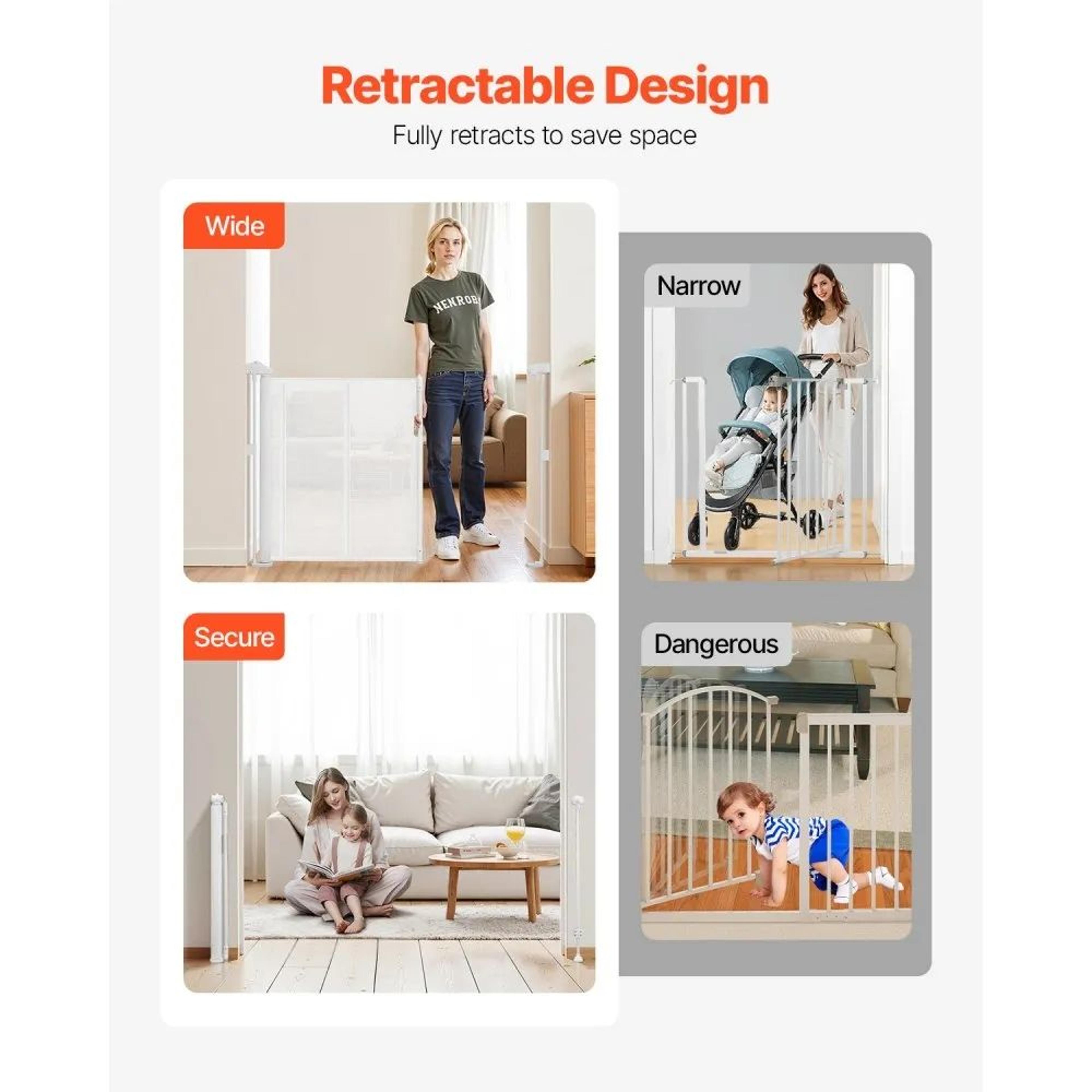 Retractable Baby Gate 34 Inch Tall White Mesh Safety Gate For Kids And Pets 5