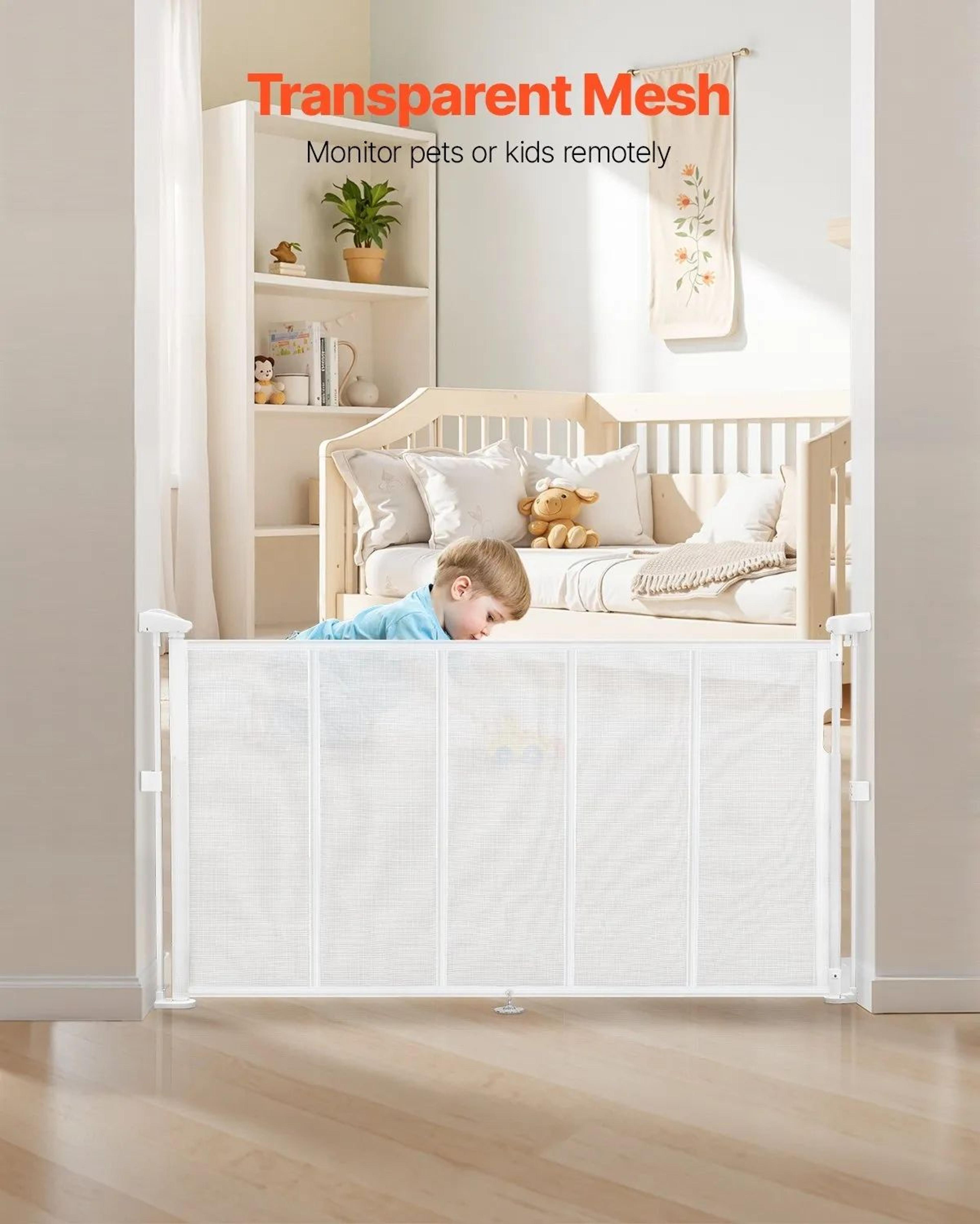 Retractable Baby Gate 34 Inch Tall White Mesh Safety Gate For Kids And Pets 1