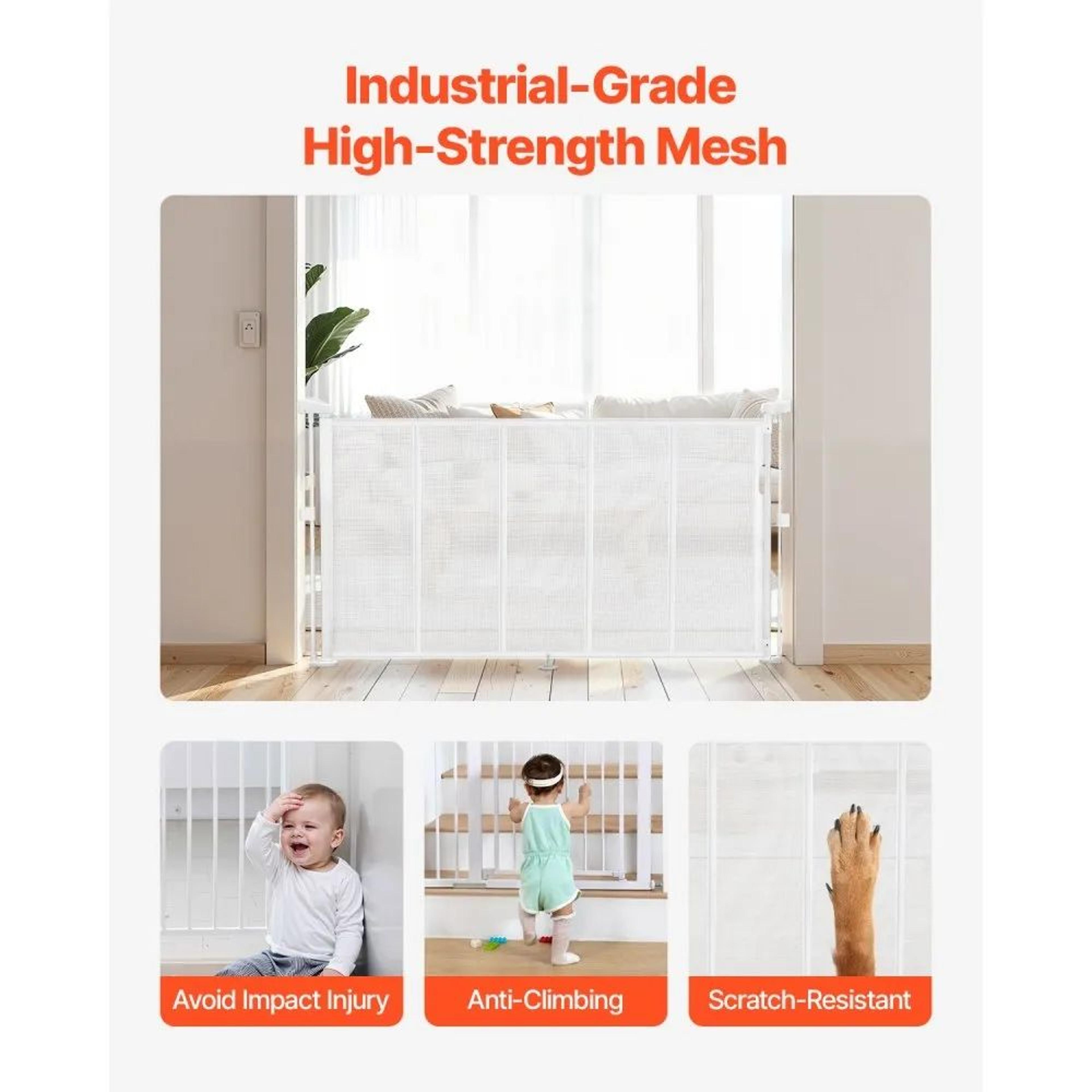 Retractable Baby Gate 34 Inch Tall White Mesh Safety Gate For Kids And Pets 2