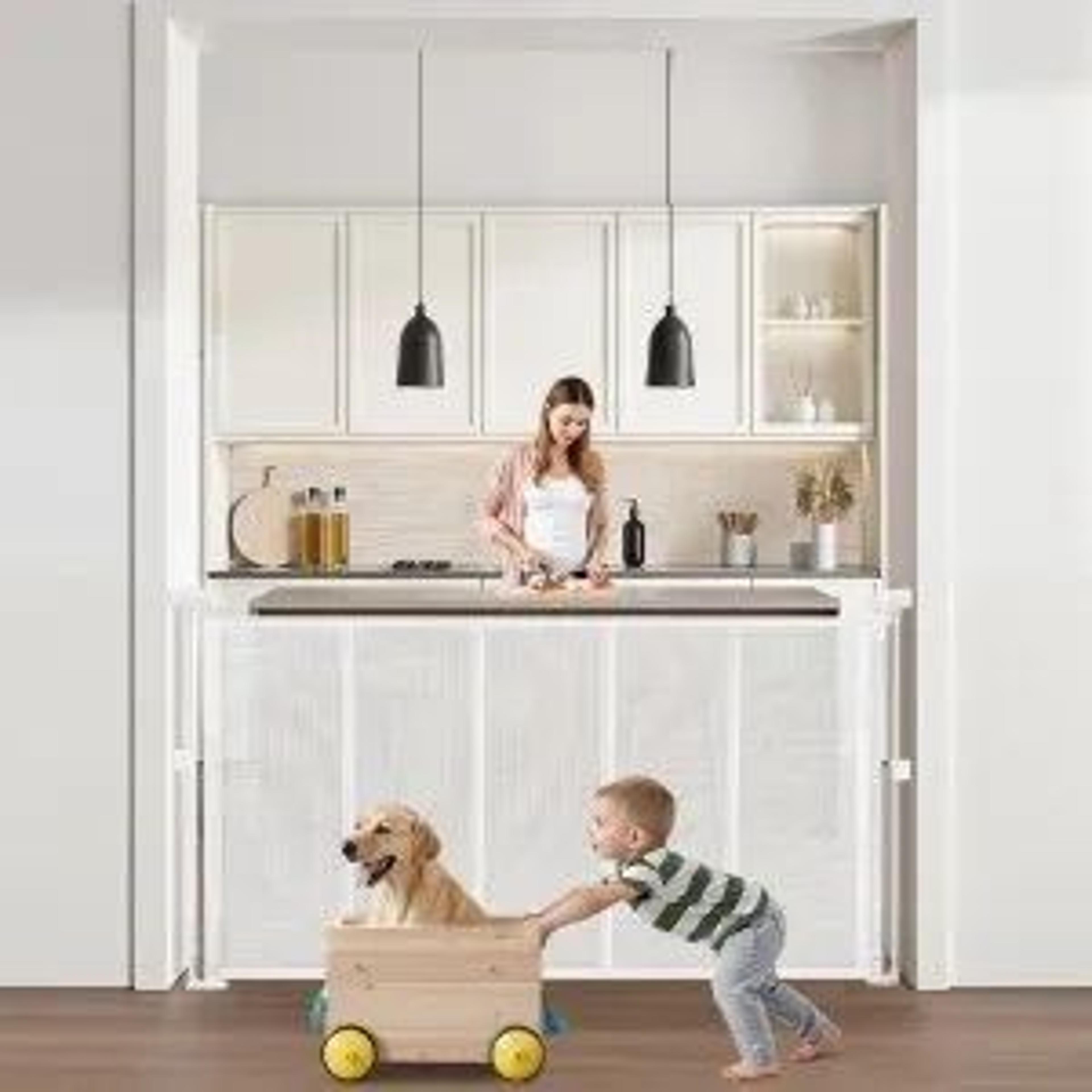 retractable baby gate 34 inch tall white mesh safety gate for kids and pets