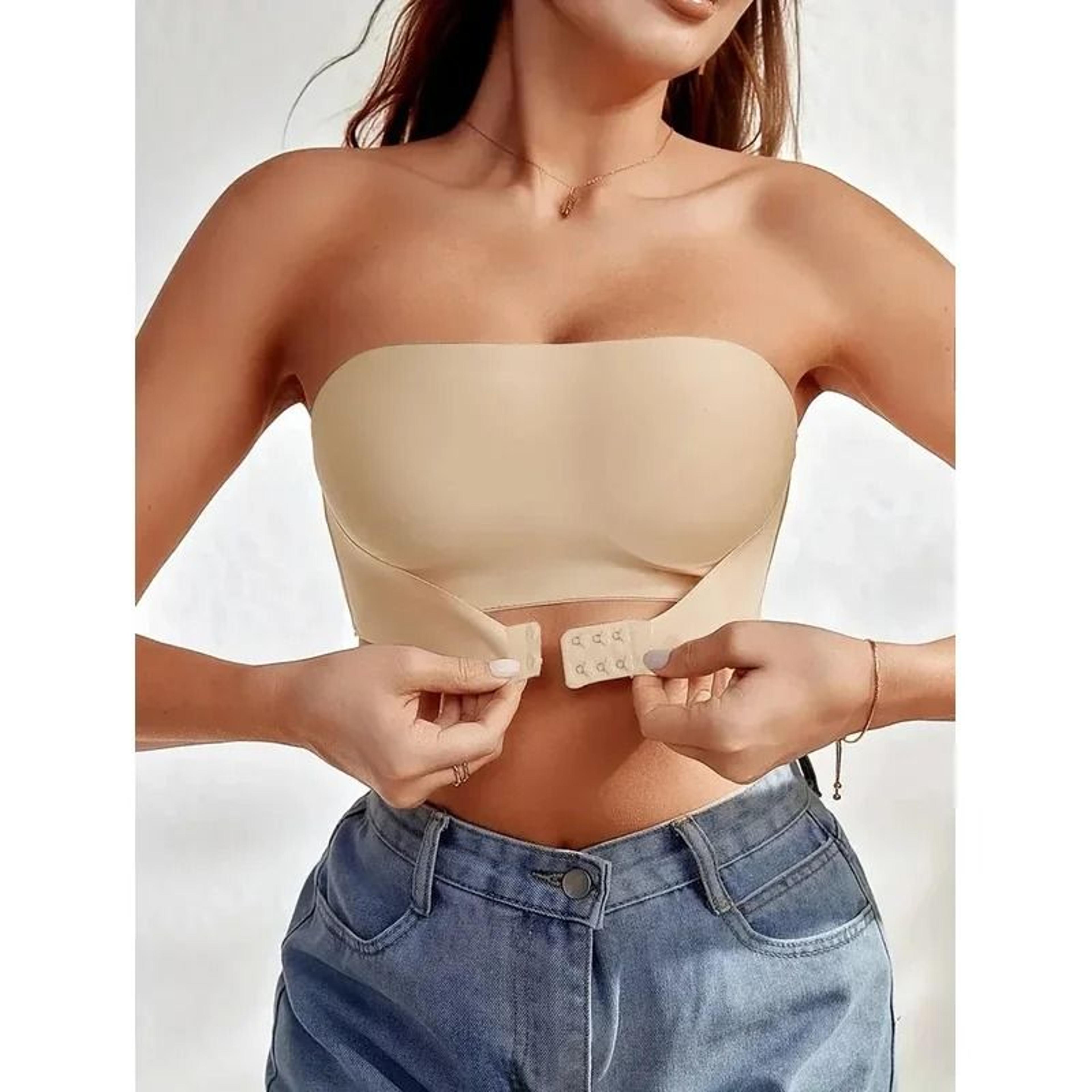 strapless seamless bra with front button closure for comfortable daily wear