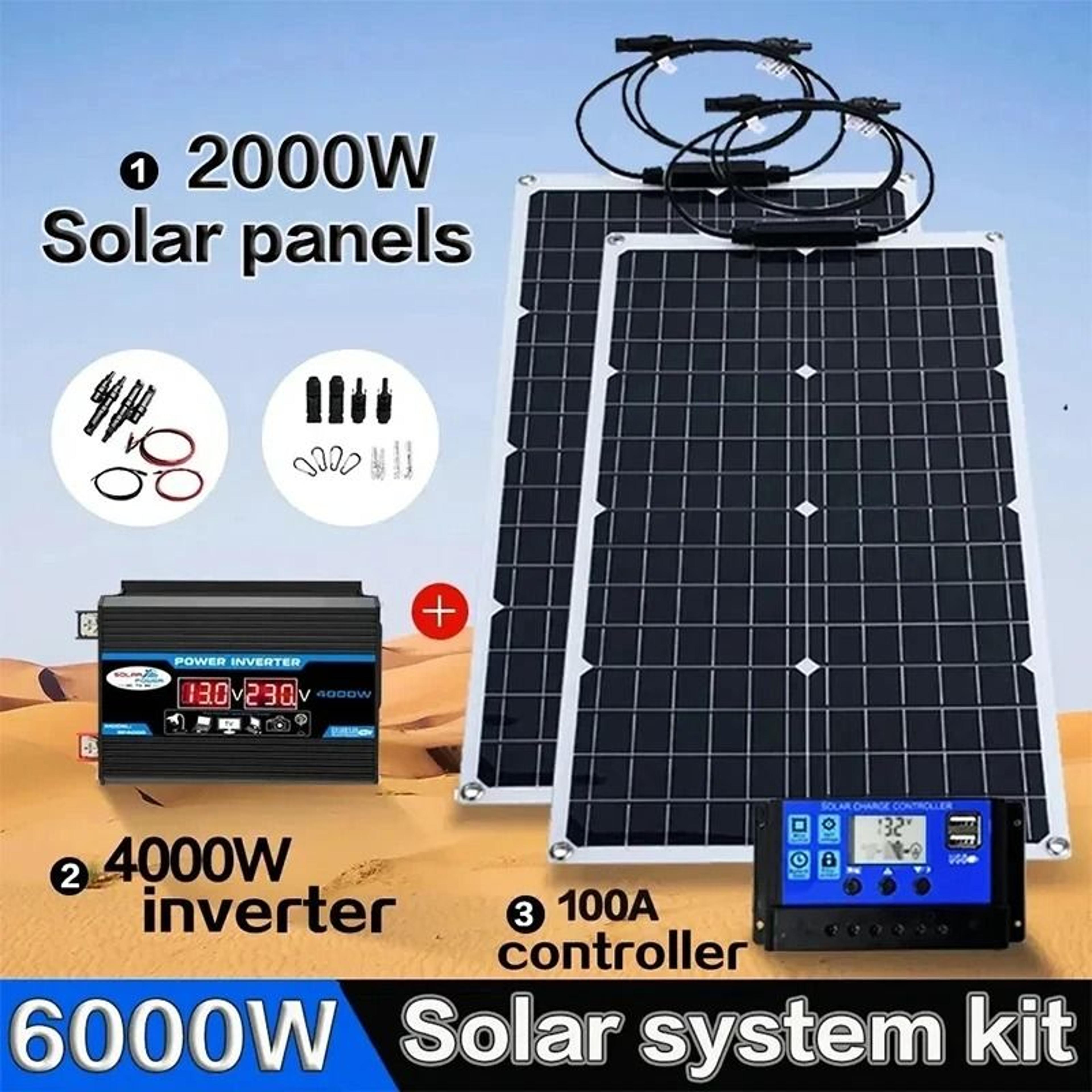 flexible solar panel system with battery charger controller and inverter kit