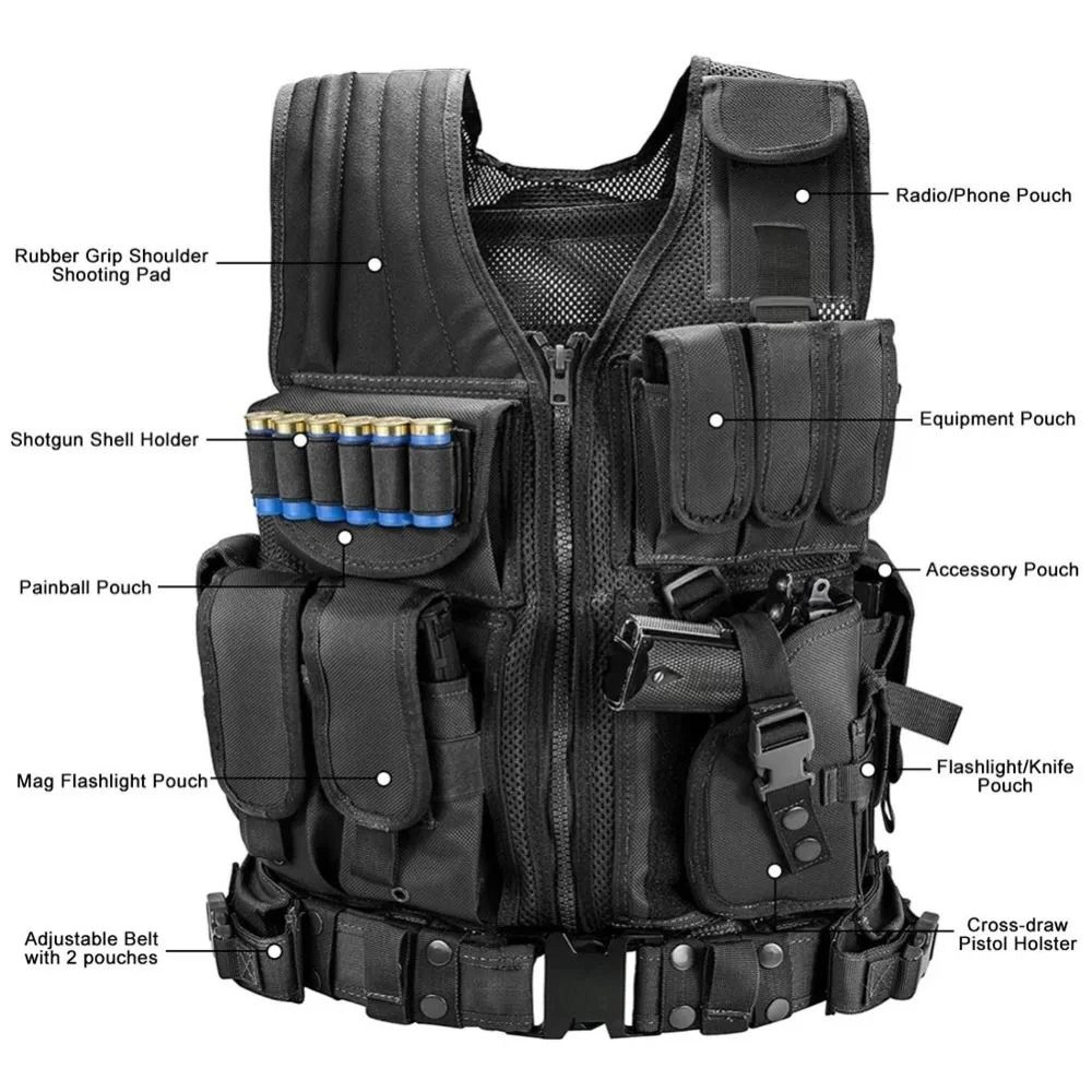 adjustable tactical vest with multiple pockets for training airsoft hunting