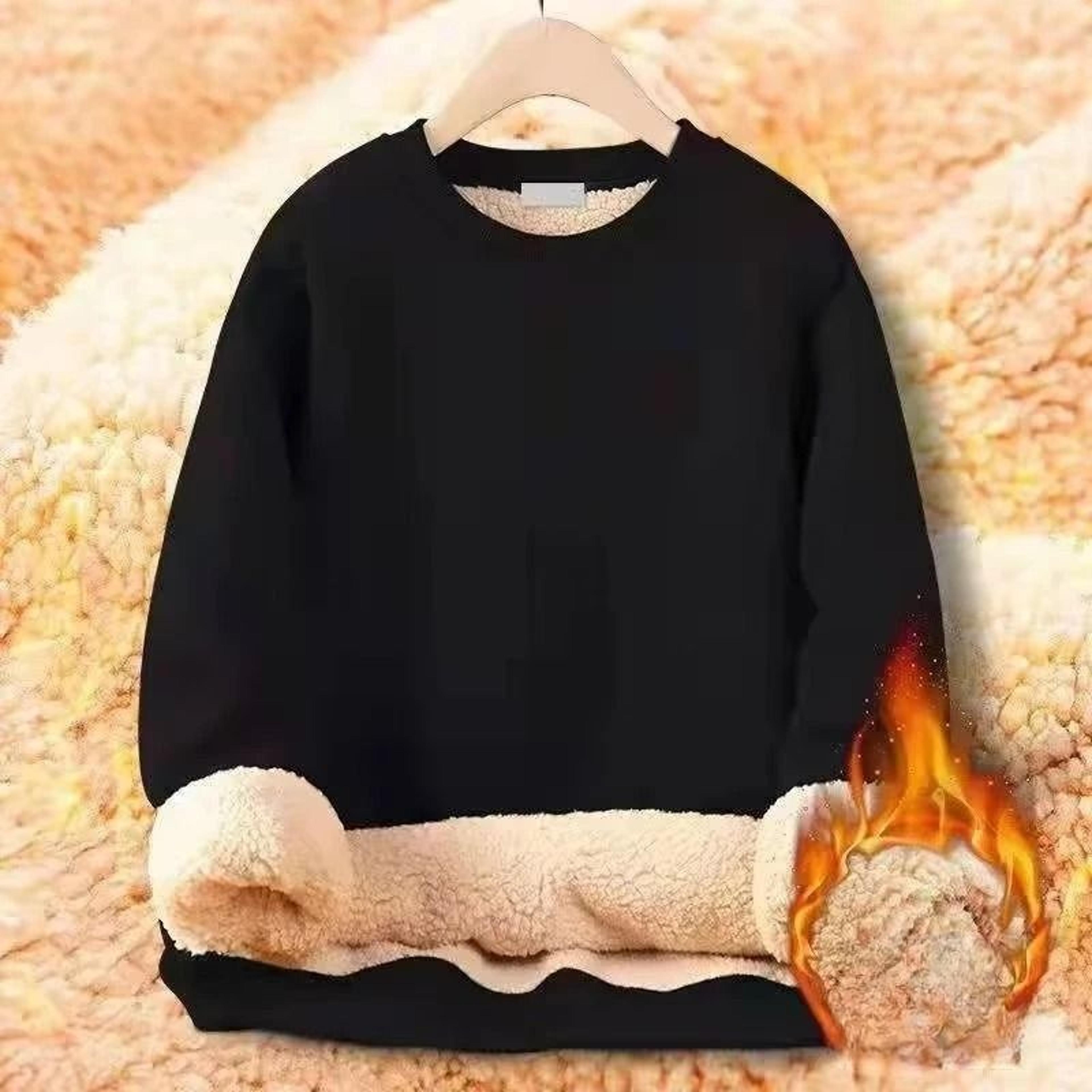 Mens Warm Fleece Lined Pullover Sweatshirt Thermal Top 1