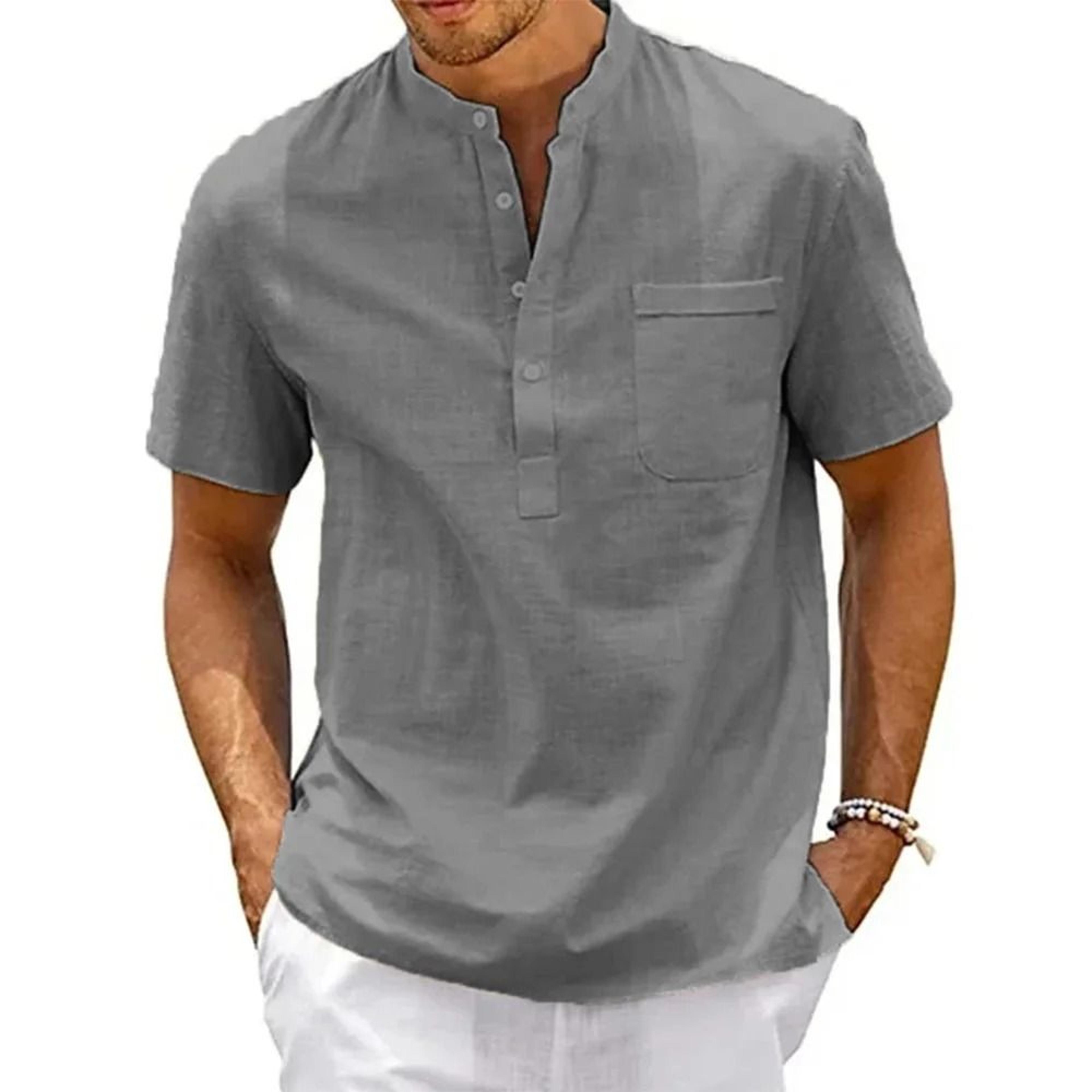 Mens Casual Linen Short Sleeve Shirt 2