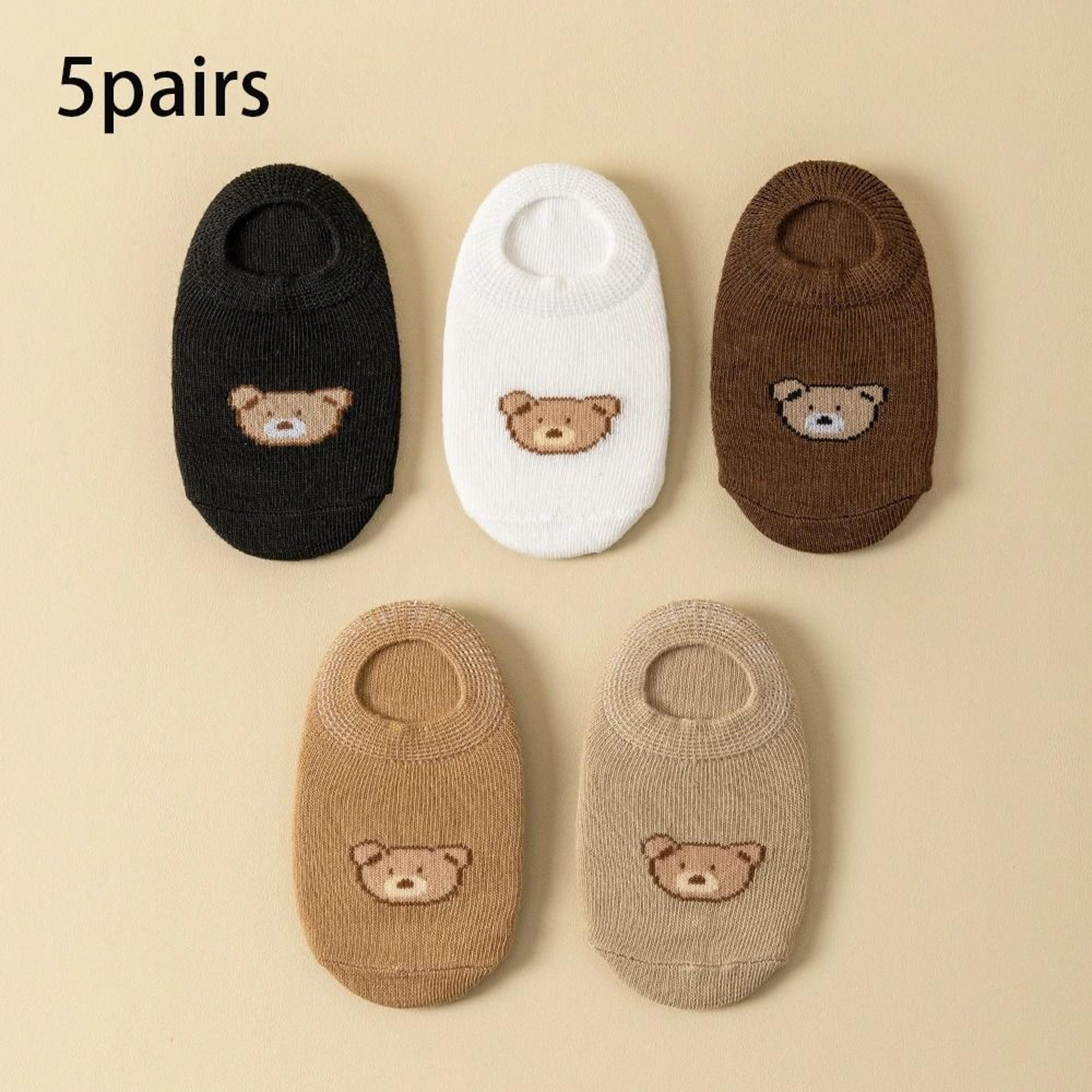5 pairs baby toddler low cut cartoon bear ankle socks for boys and girls