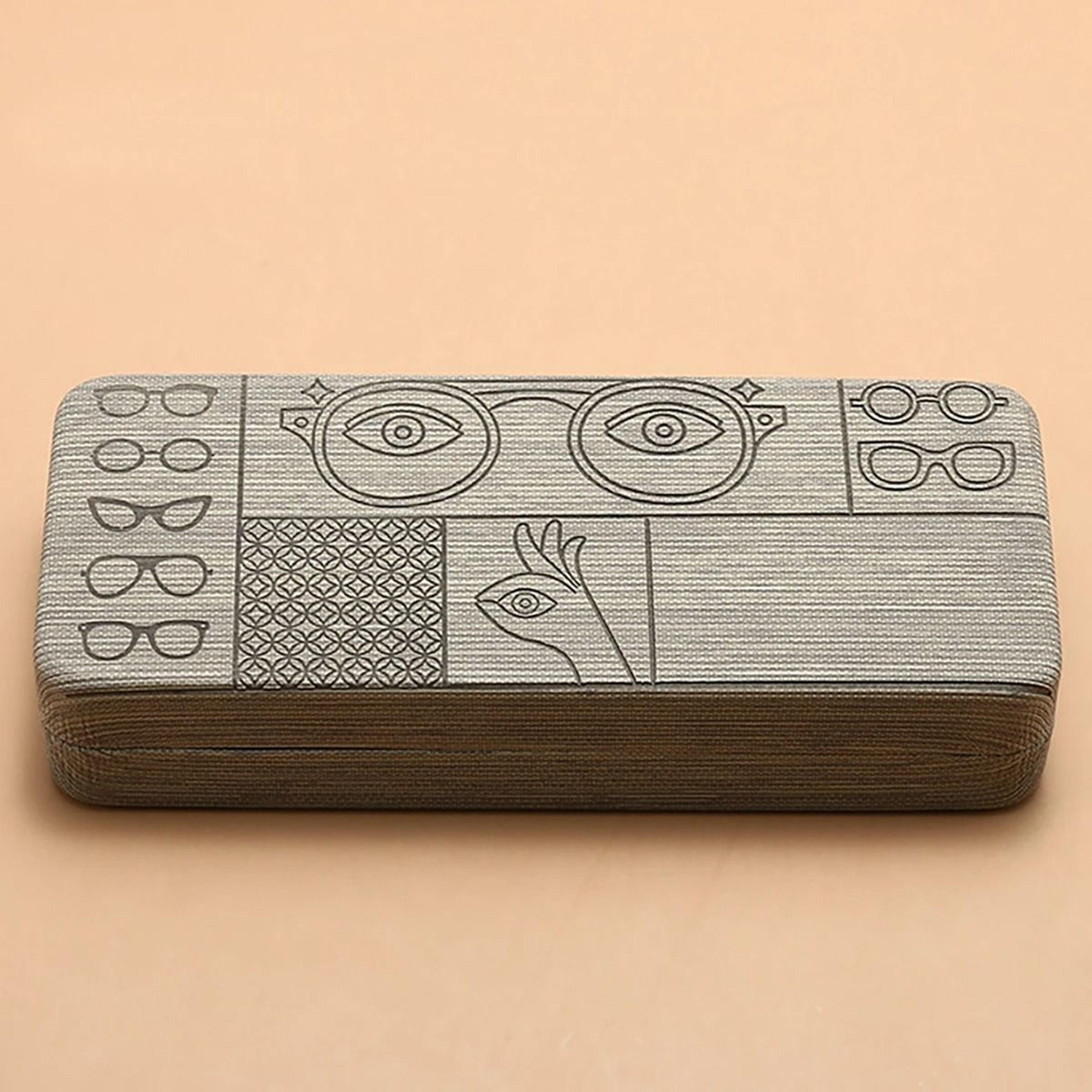 Geometric Pattern Glasses Case Portable Square Eyewear Holder With Embossed Design 4