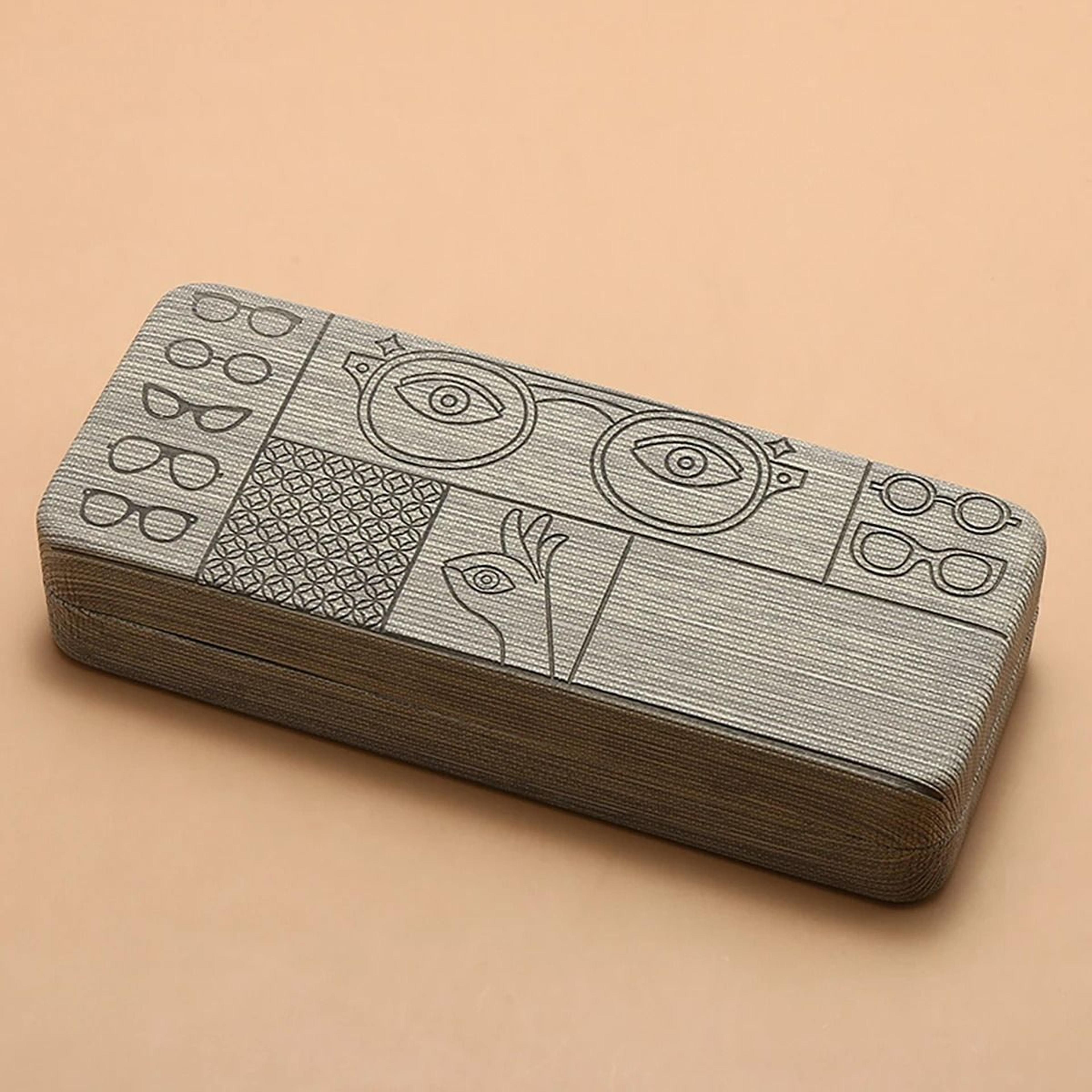 Geometric Pattern Glasses Case Portable Square Eyewear Holder With Embossed Design 8