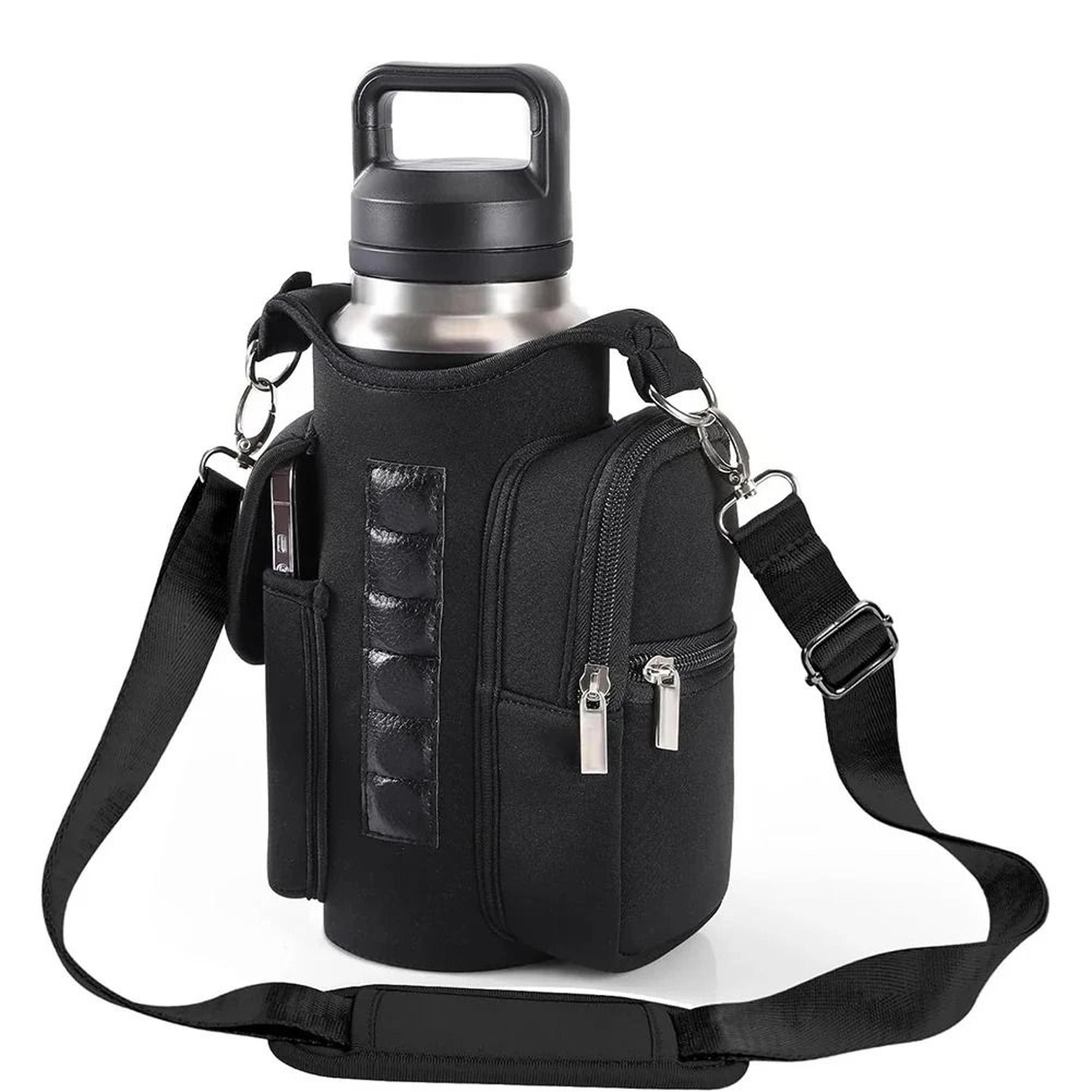 magnetic water bottle holder carrier bag with phone pocket and shoulder strap