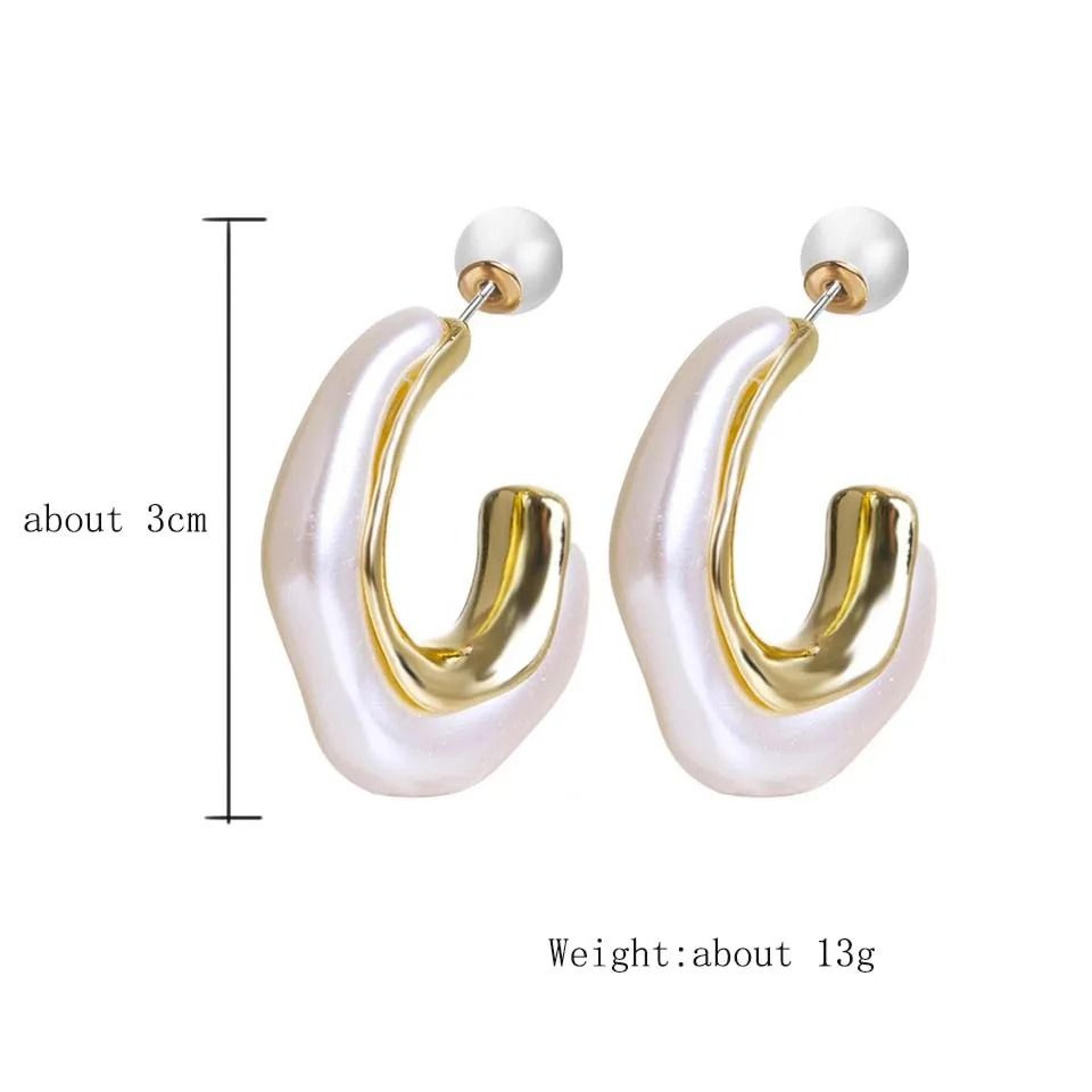 Elegant Metal Pearl Hoop Earrings 4