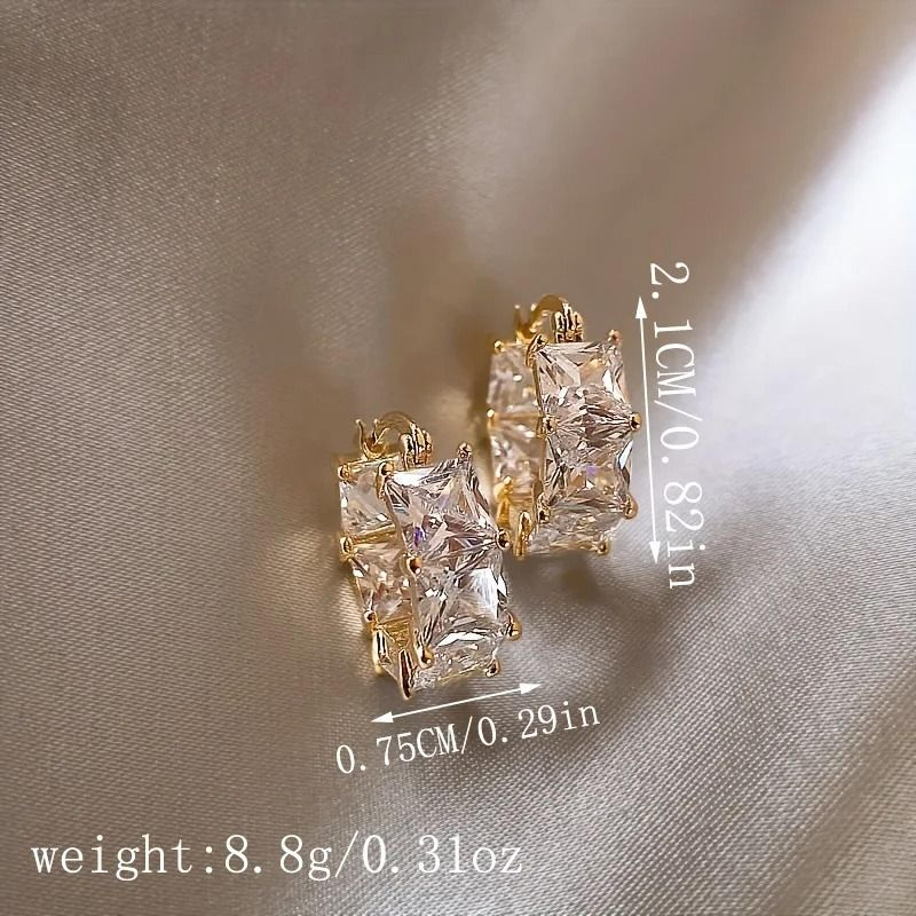 Korean Style Hoop Earrings With Square Crystal Inlay For Women 2