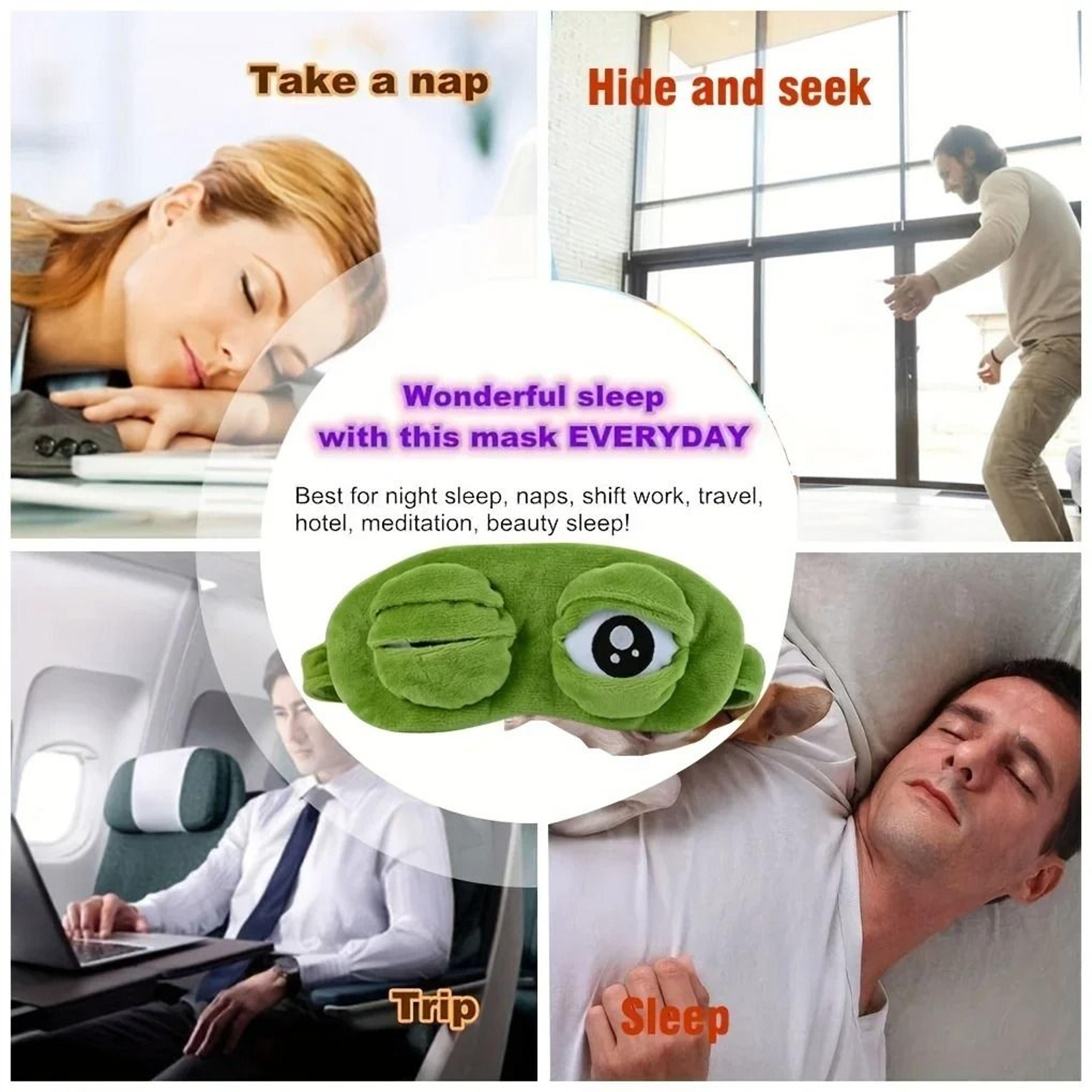 3D Sad Frog Plush Sleep Mask Soft Travel Blindfold For Women And Men 3
