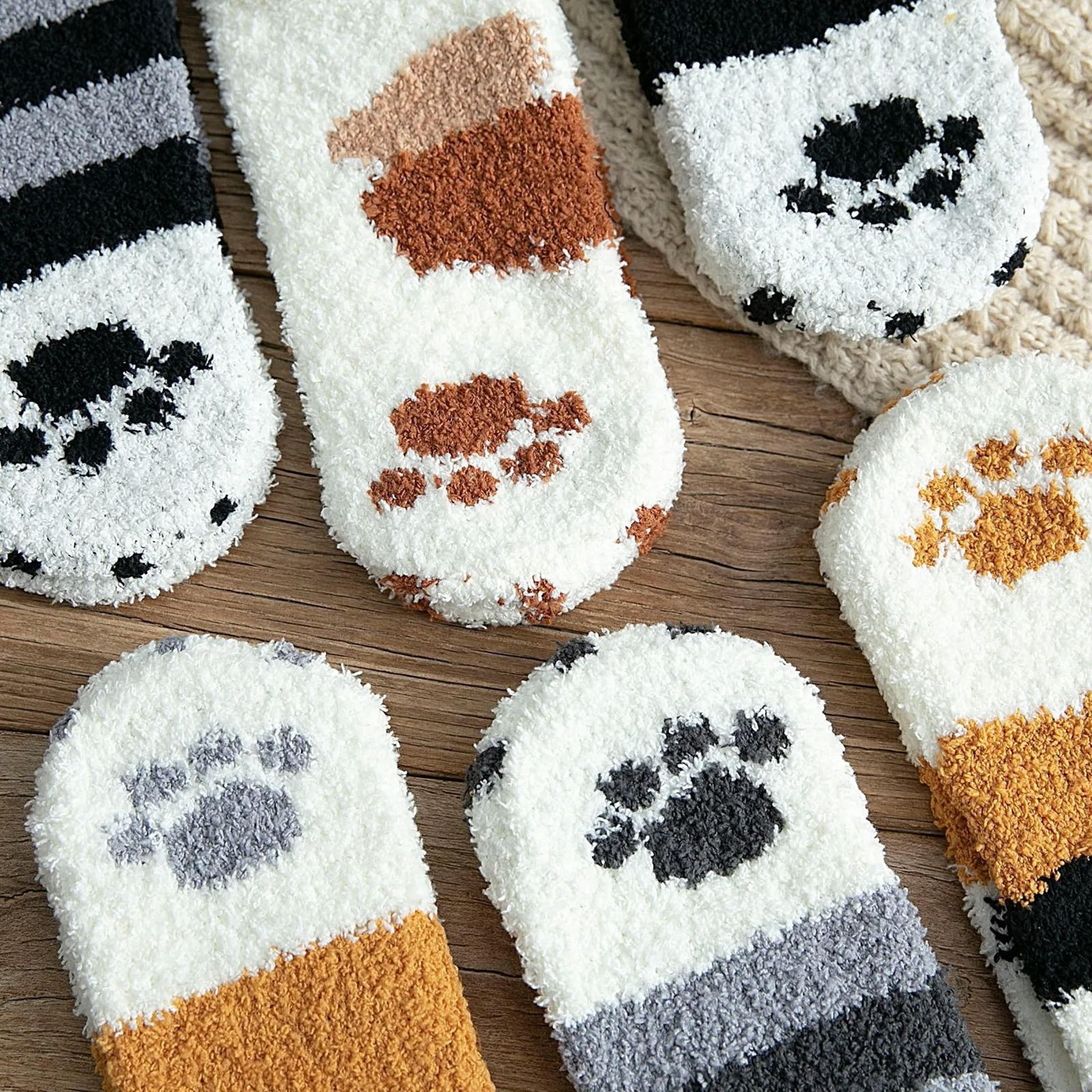 Soft Fluffy Animal Pawprint Fleece Socks For Women Winter Home Comfort 2