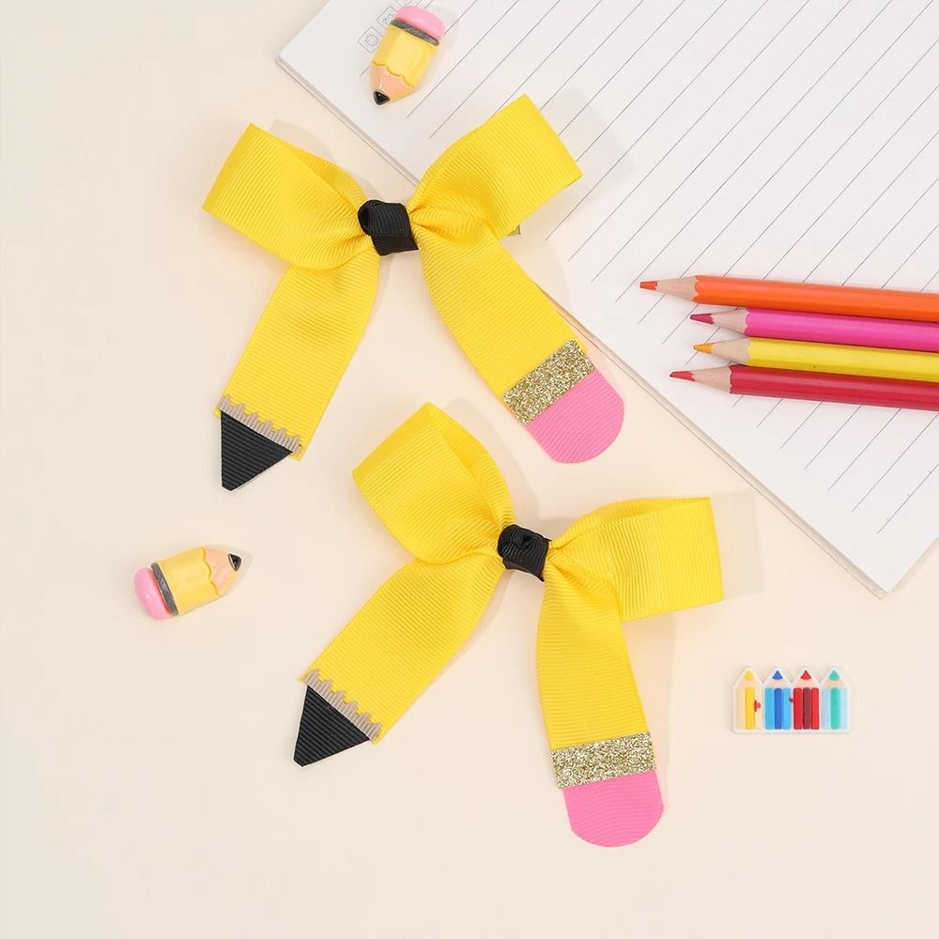 Cute Pencil Bow Hair Clips Set For Girls Back To School Accessories 8