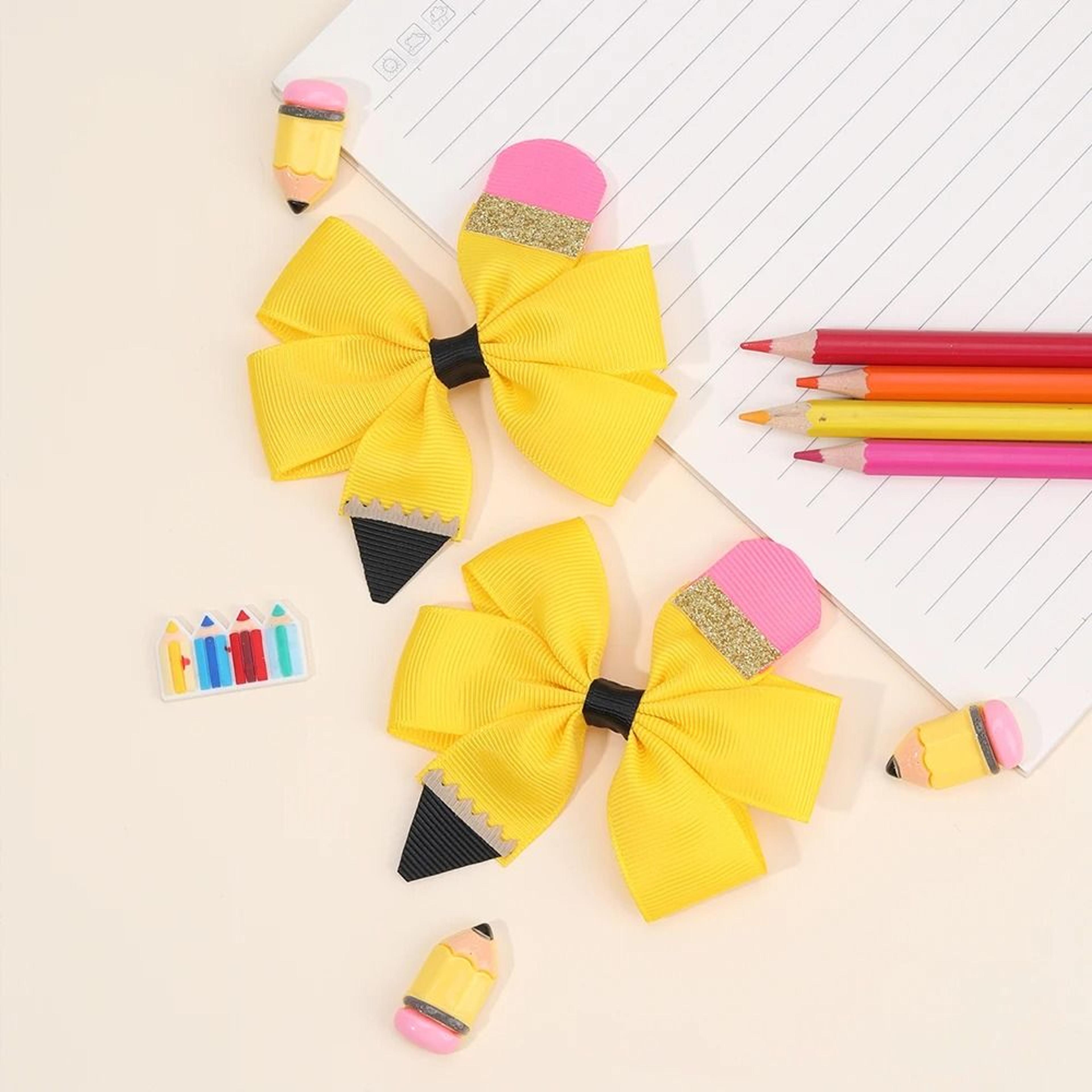 Cute Pencil Bow Hair Clips Set For Girls Back To School Accessories 7