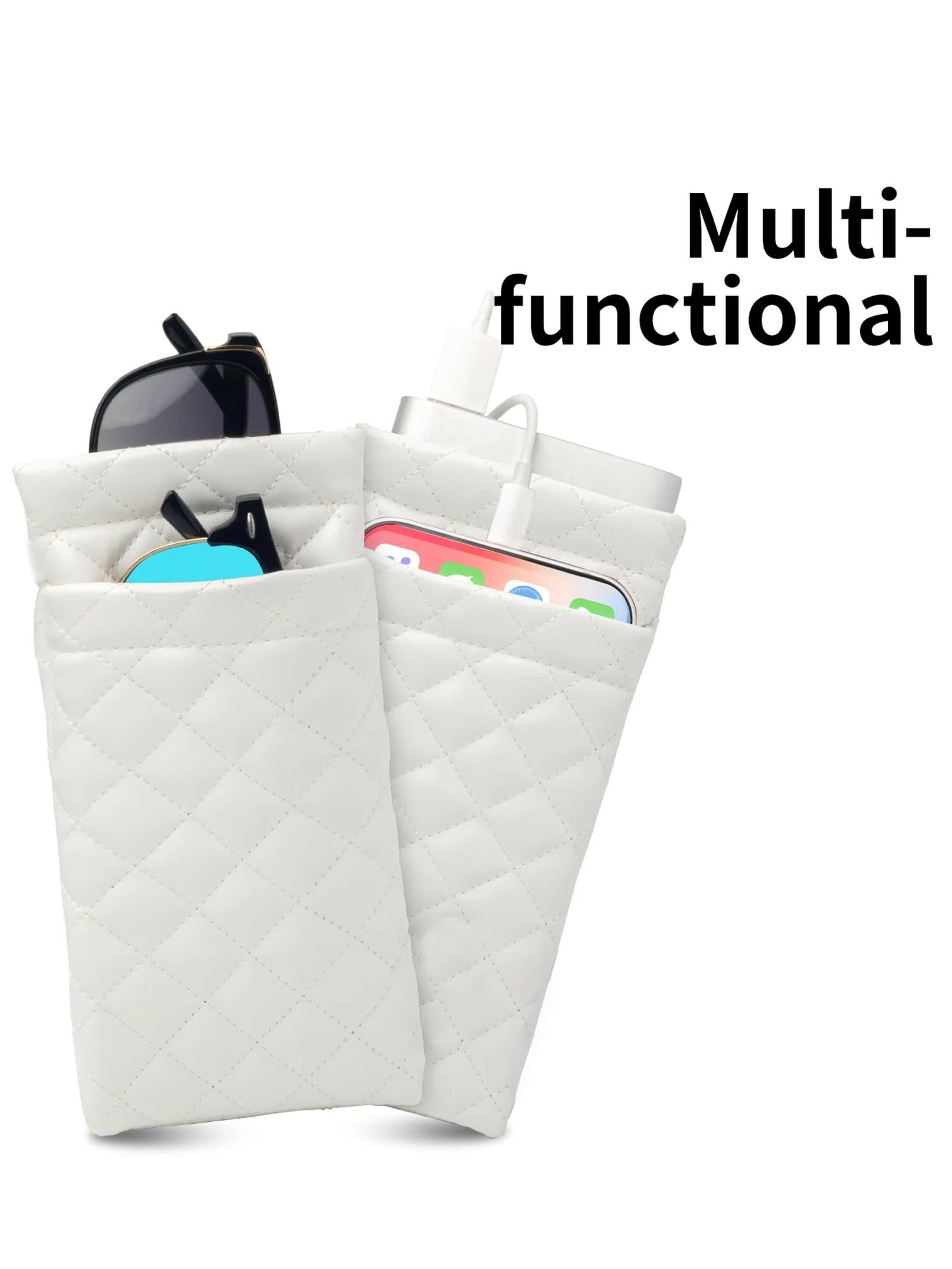 Double Layer Portable Squeeze Glasses Case Soft PU Leather Storage Bag 2