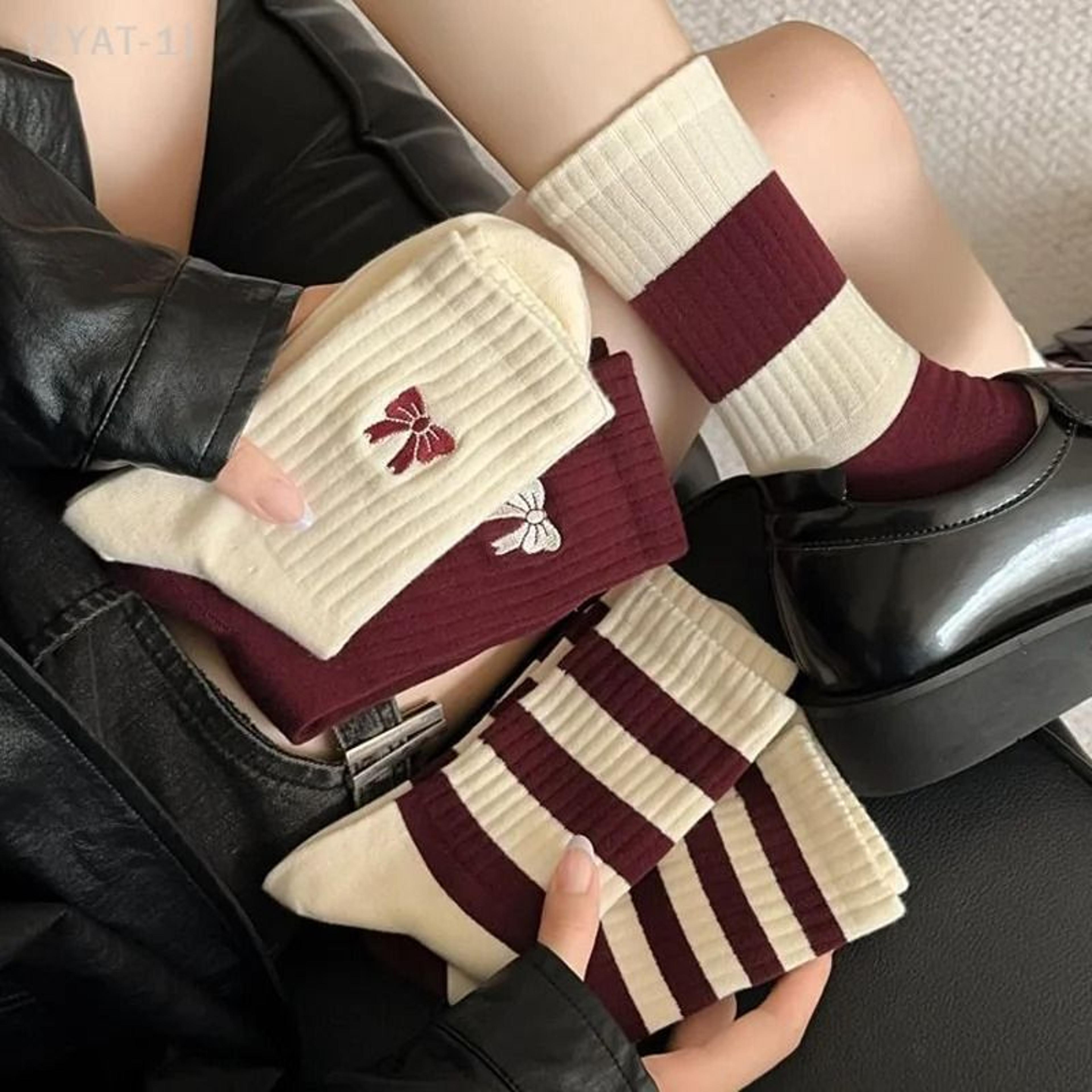cozy cotton knit winter socks women mid calf casual warm socks