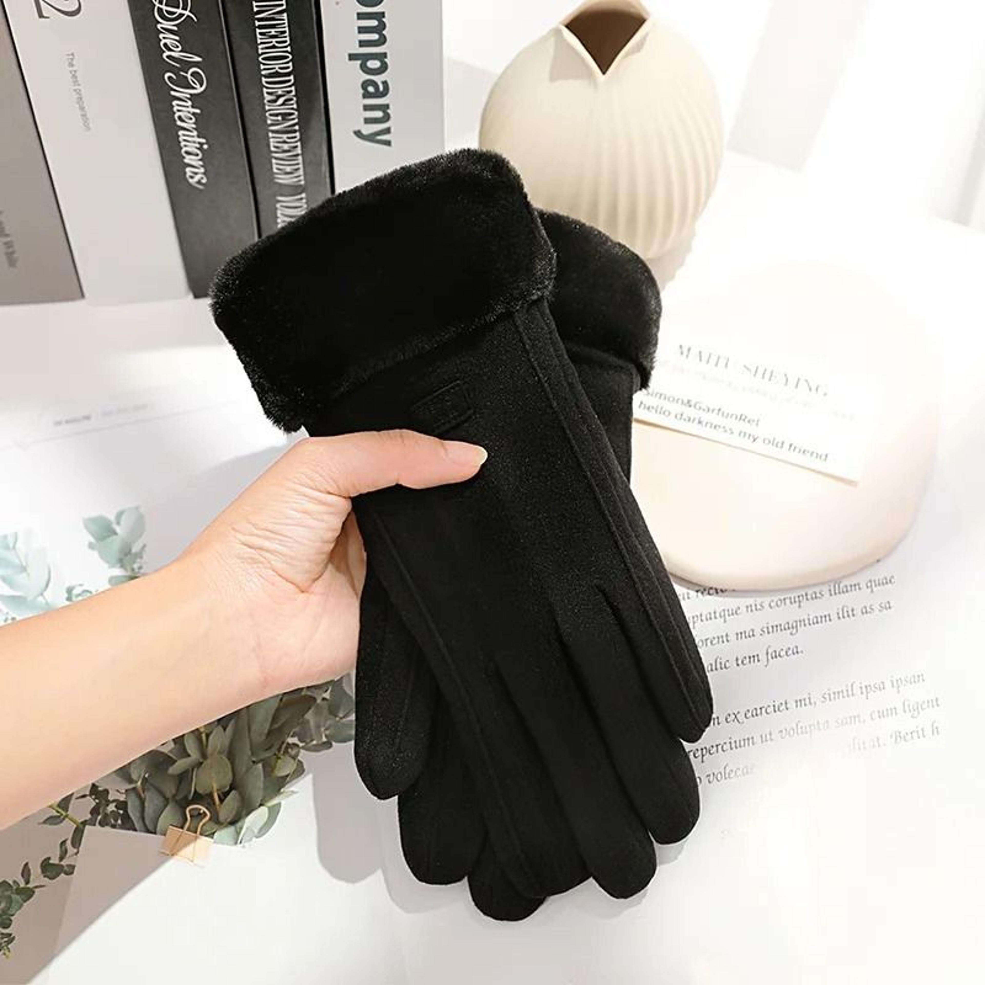 Womens Winter Plush Touchscreen Gloves Warm Suede Outdoor Driving Gloves 3