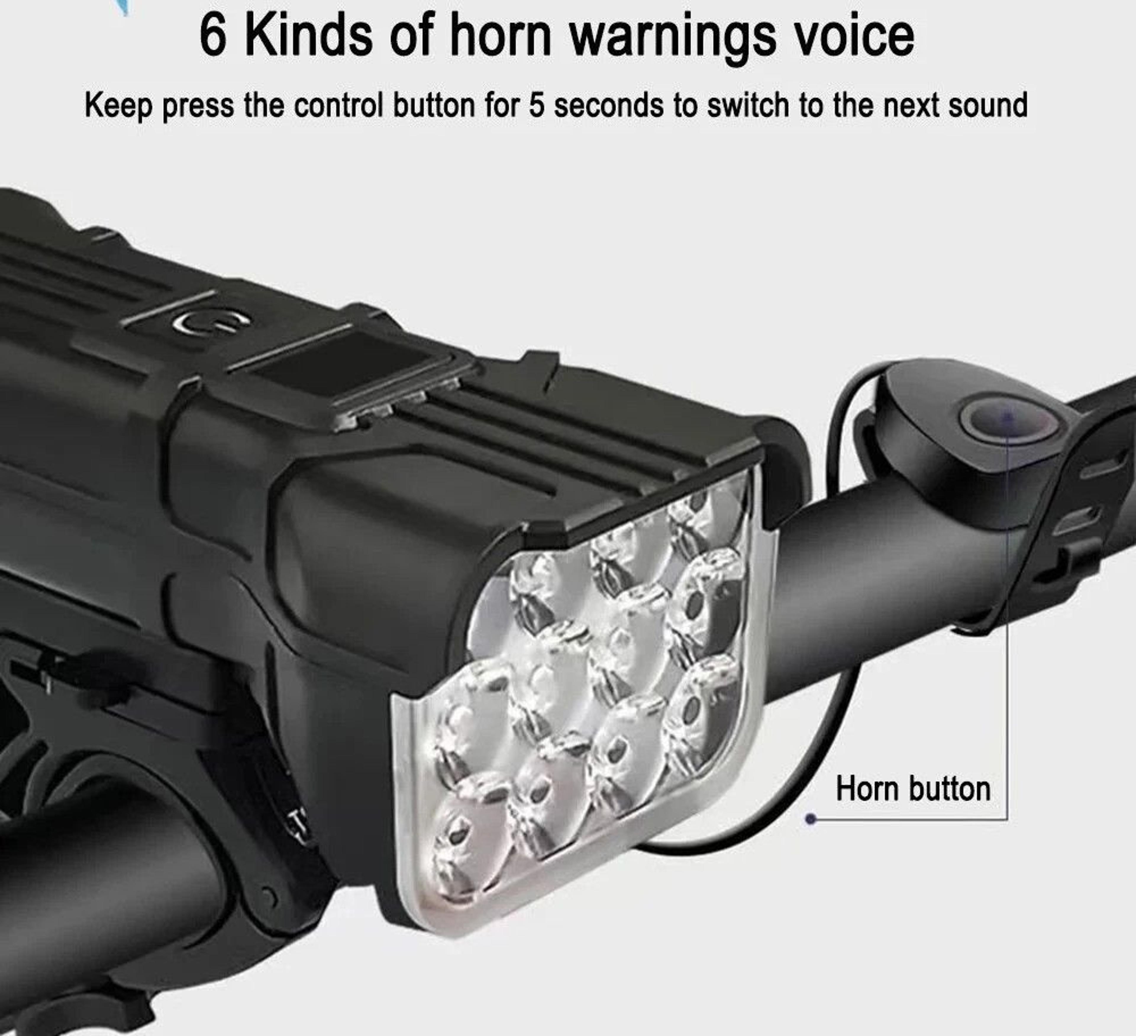 Rechargeable Bicycle Front LED Light With Horn For Night Riding 3