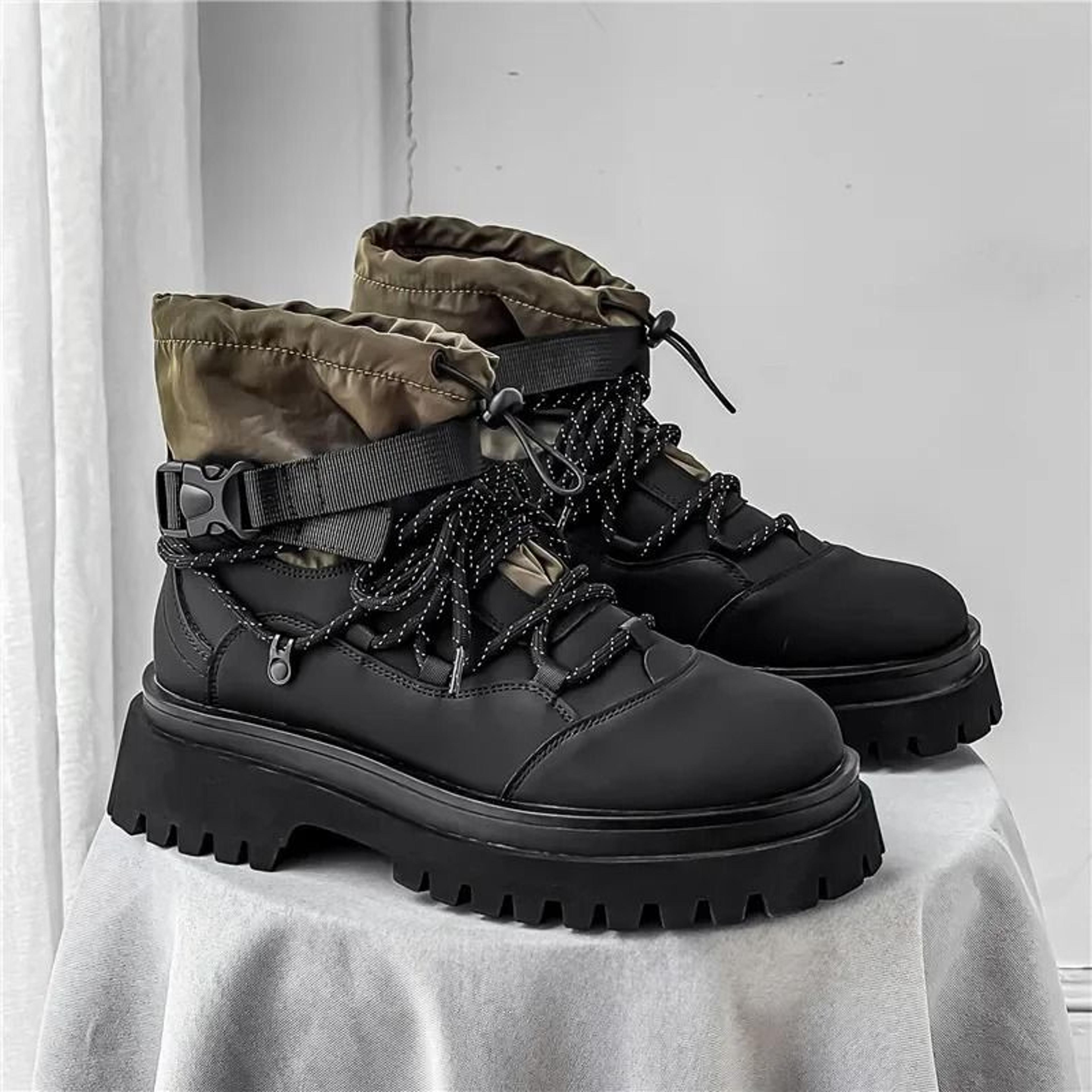 men platform ankle boots fashion strap design motorcycle casual outdoor shoes