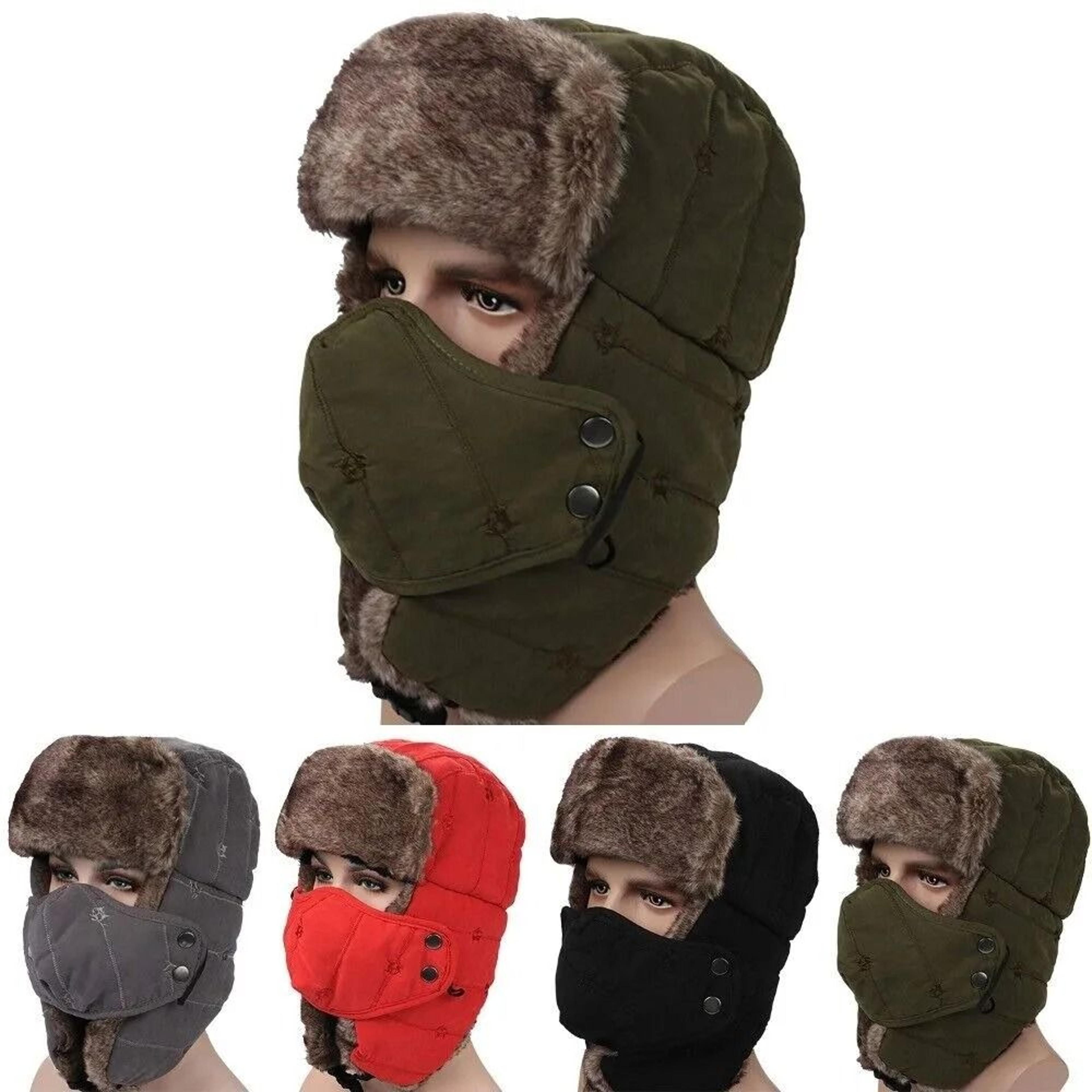 winter warm ushanka russian style hat with earflaps and windproof mask for outdoor skiing and hunting