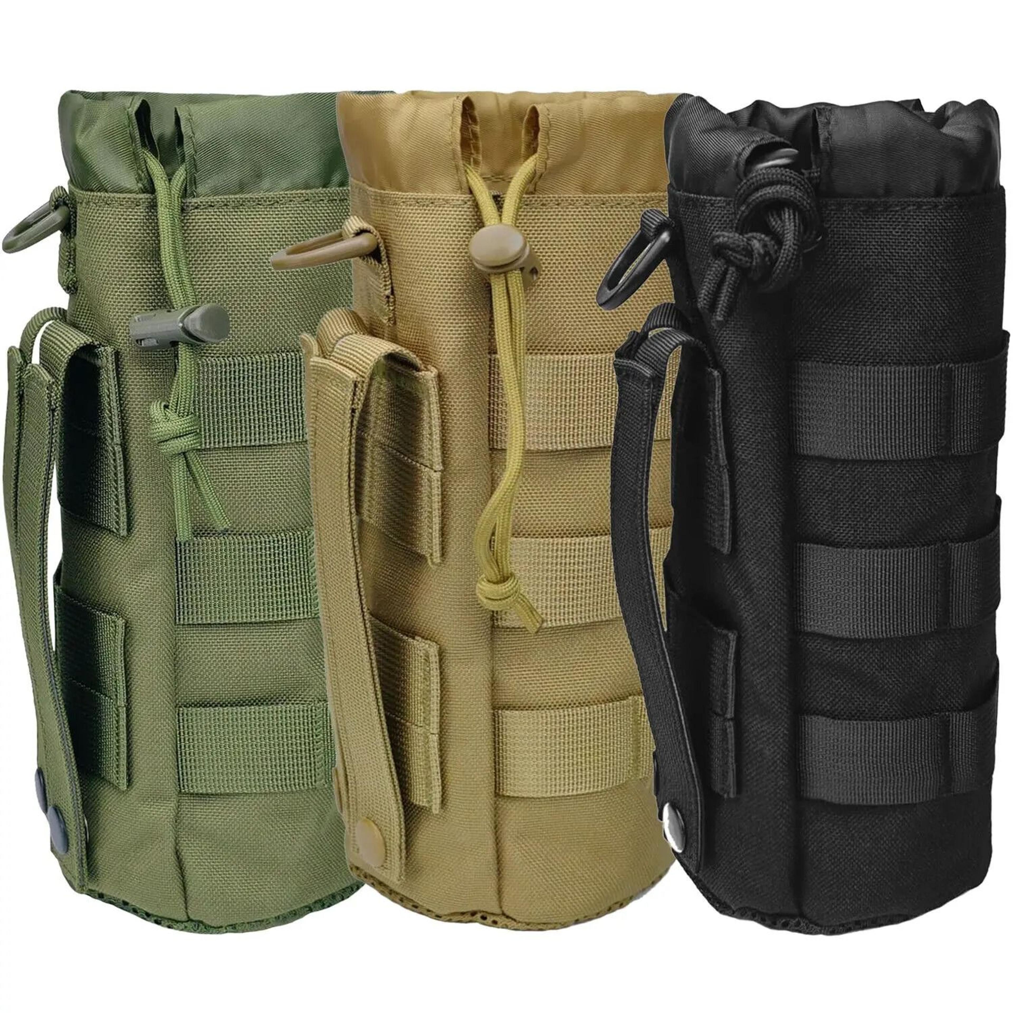 tactical molle water bottle pouch high density 1000d nylon bottle holder with drawstring and mesh bottom