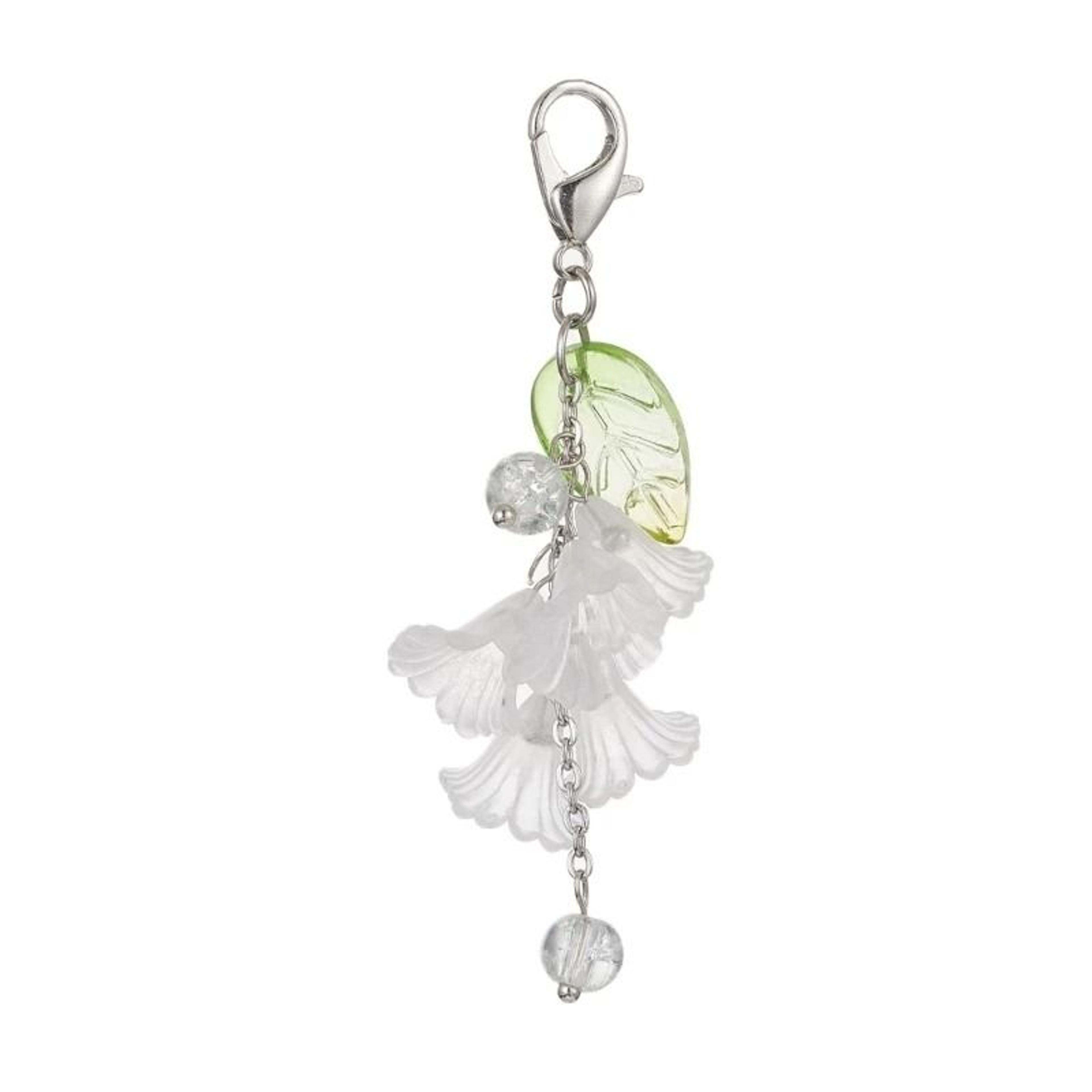 handmade acrylic flower keychain with floral leaf pendant and secure lobster clasp