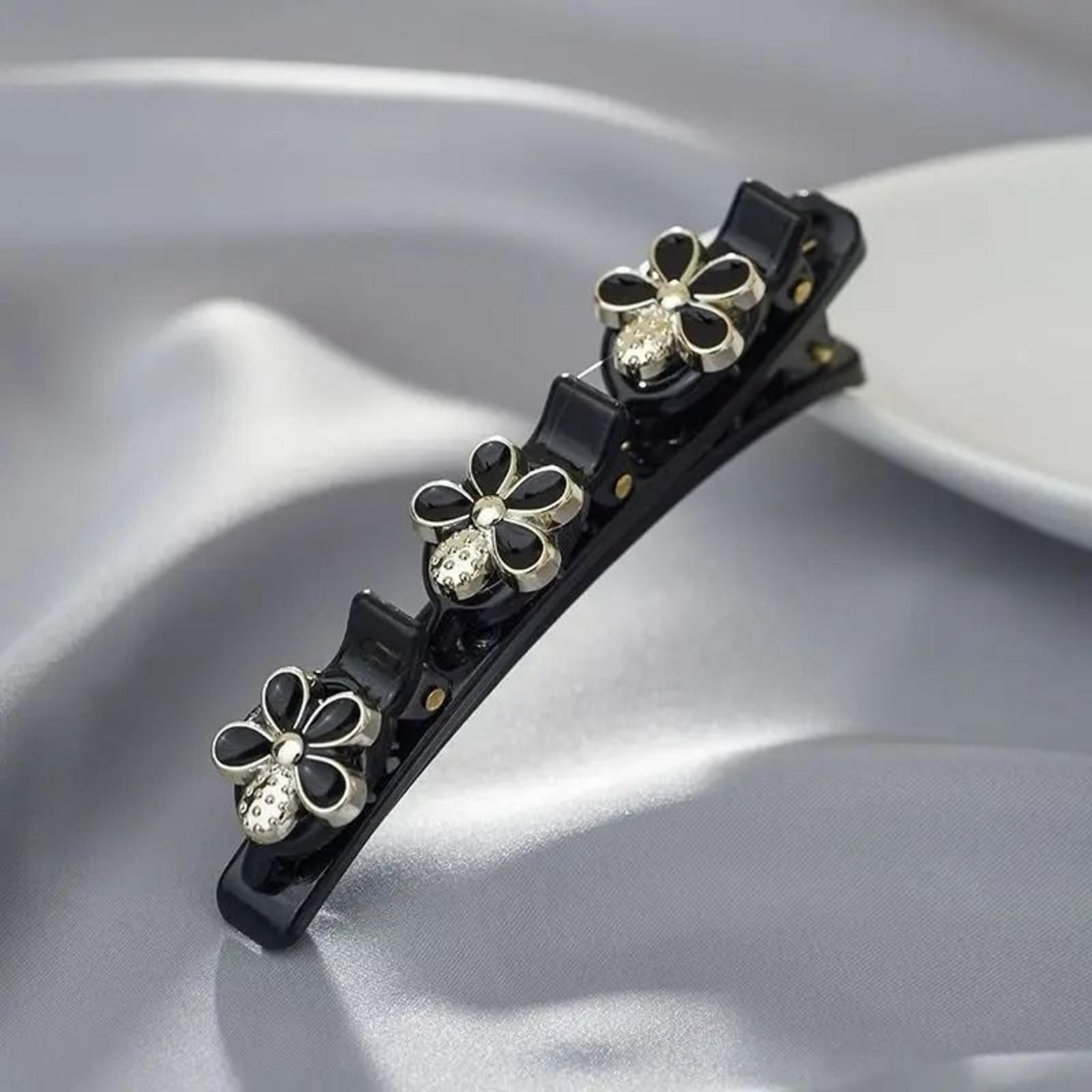 Double Layer Braided Hairclip With Rhinestone And Faux Pearl Accent 2