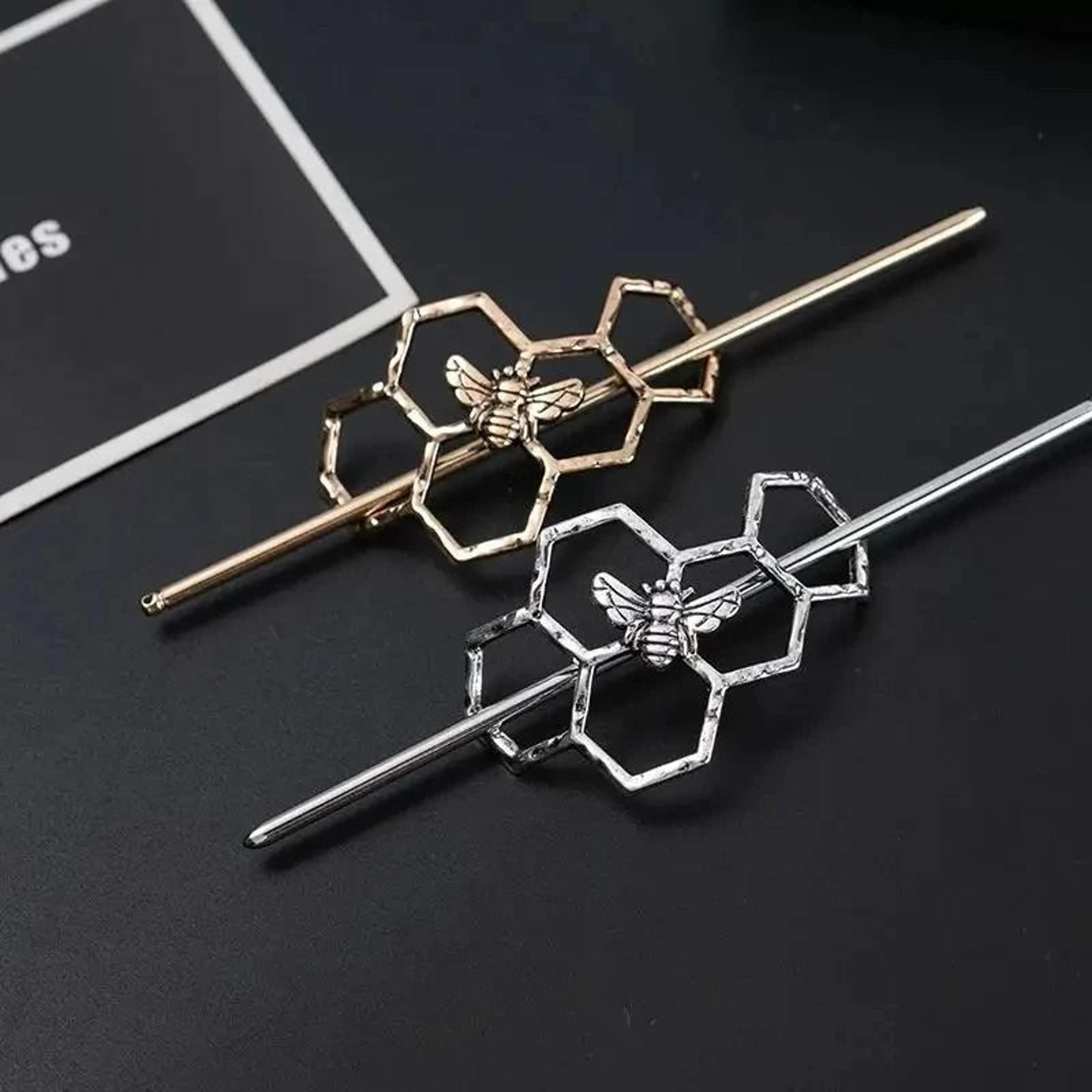 vintage geometric bee hair pins hollow metal hair sticks for chignon and buns