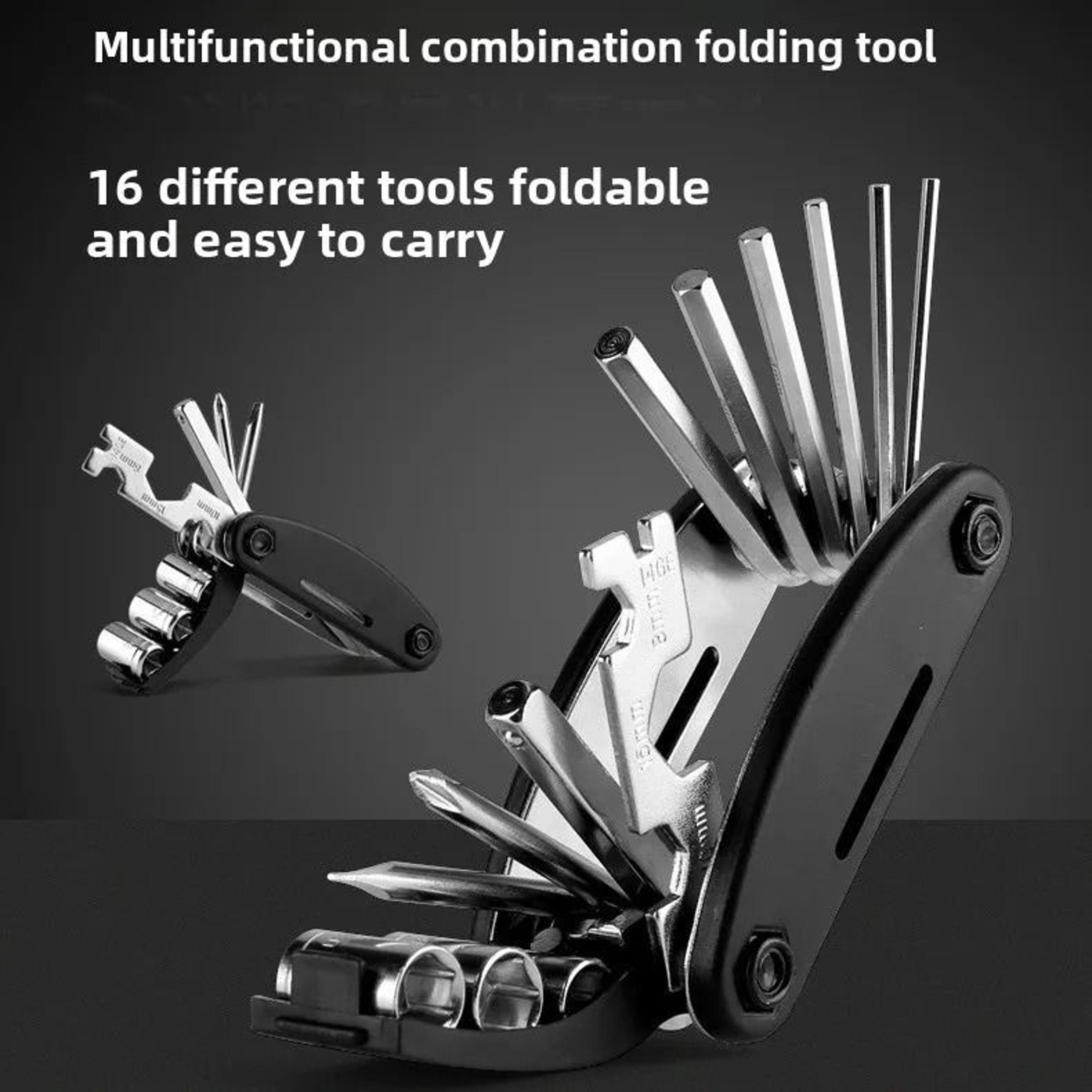 multi tool bicycle repair kit with combination wrench and screwdriver set