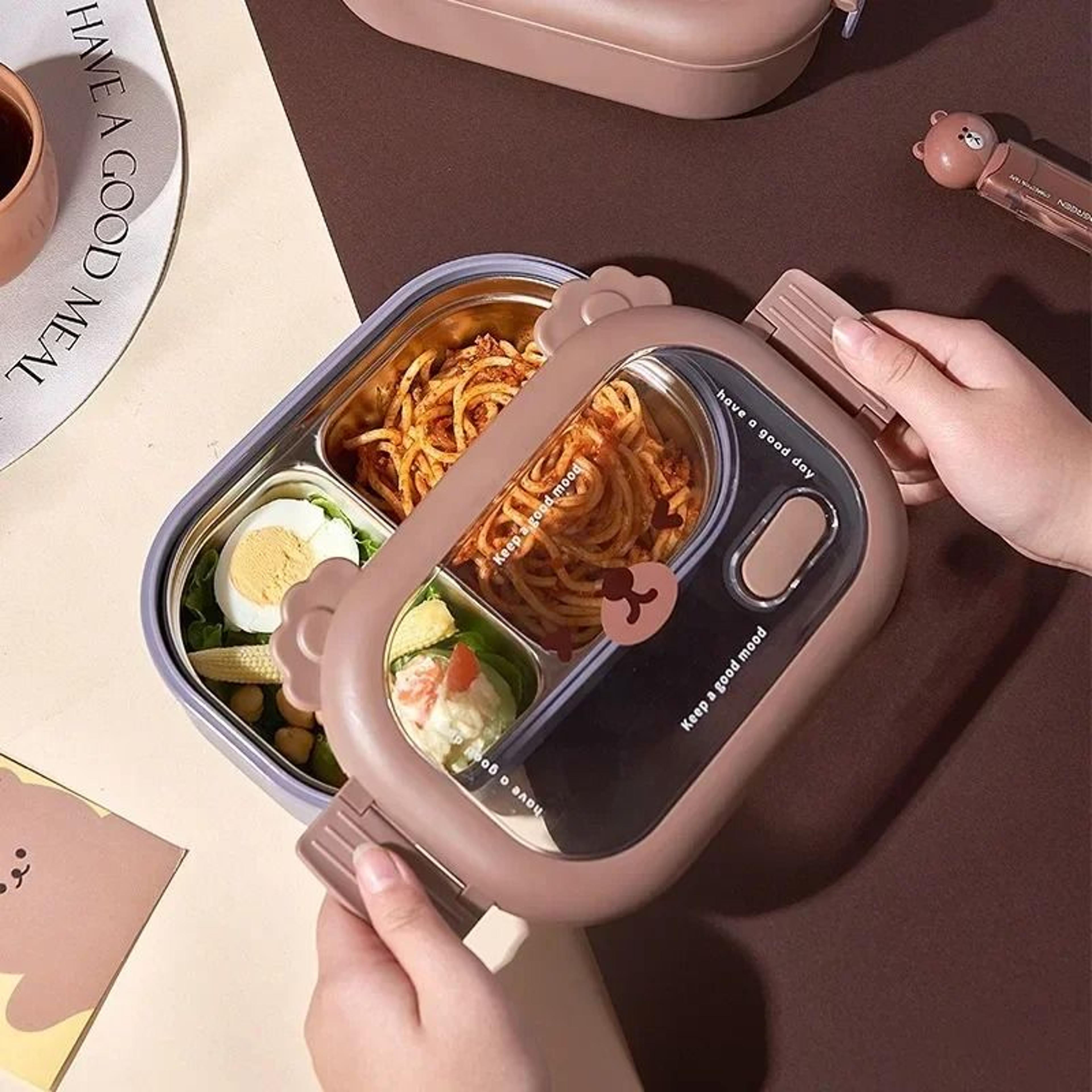 whimsical bear-shaped stainless steel bento system
