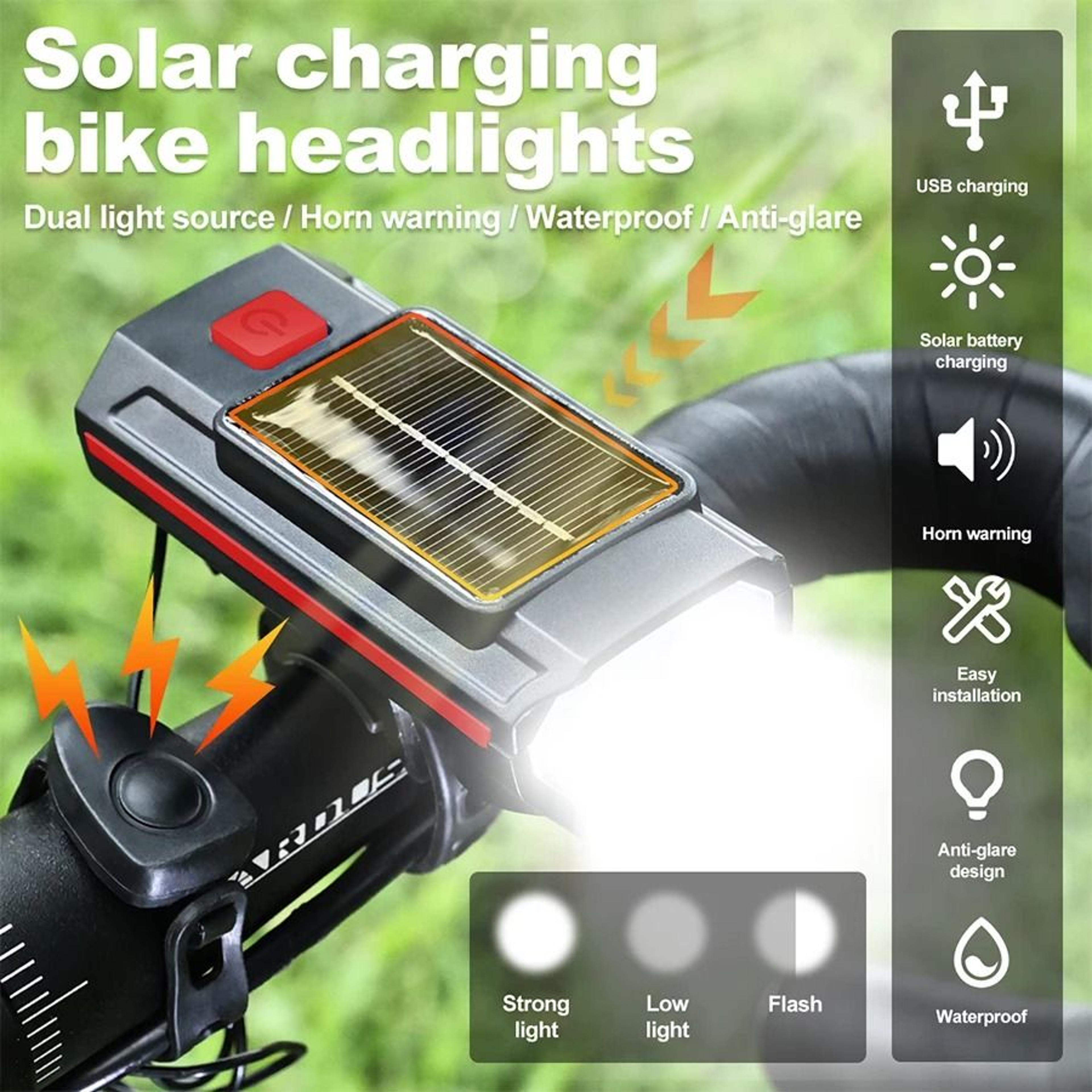 Solar Bicycle Front Light With Horn And USB C Charging 4