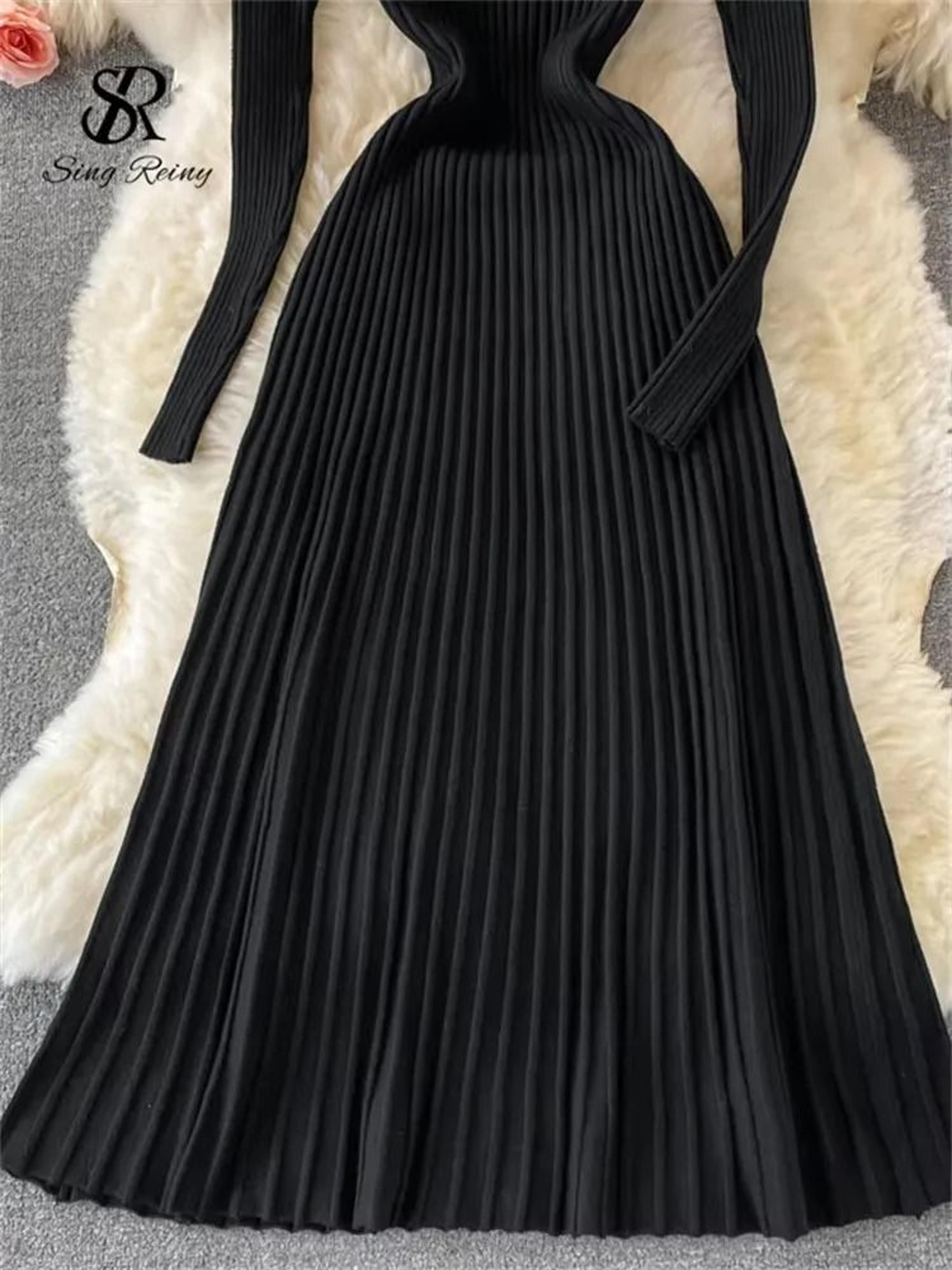 Pleated Knit Slim Bodycon Sweater Dress 3
