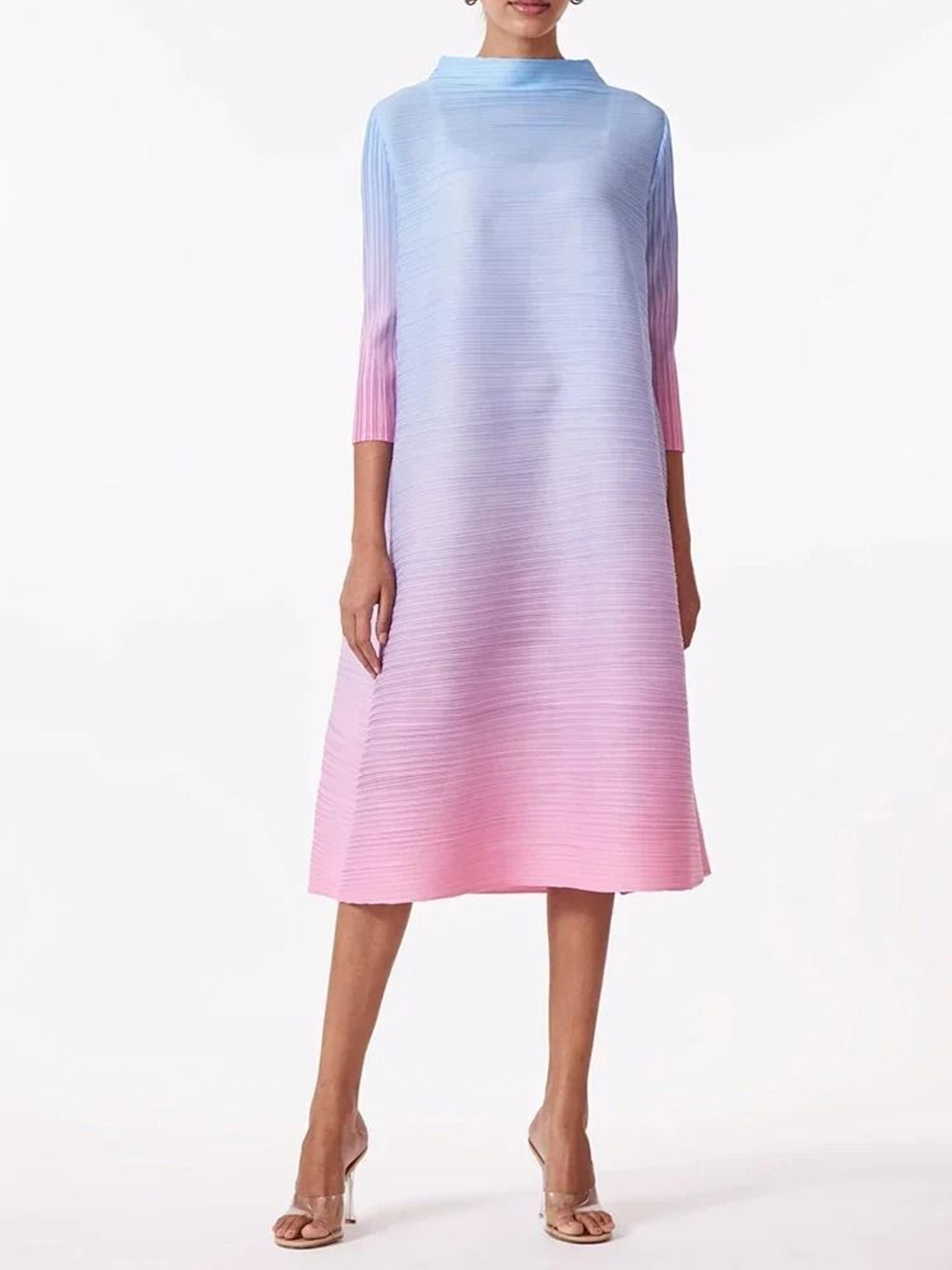 gradient pleated high fashion mid calf dress