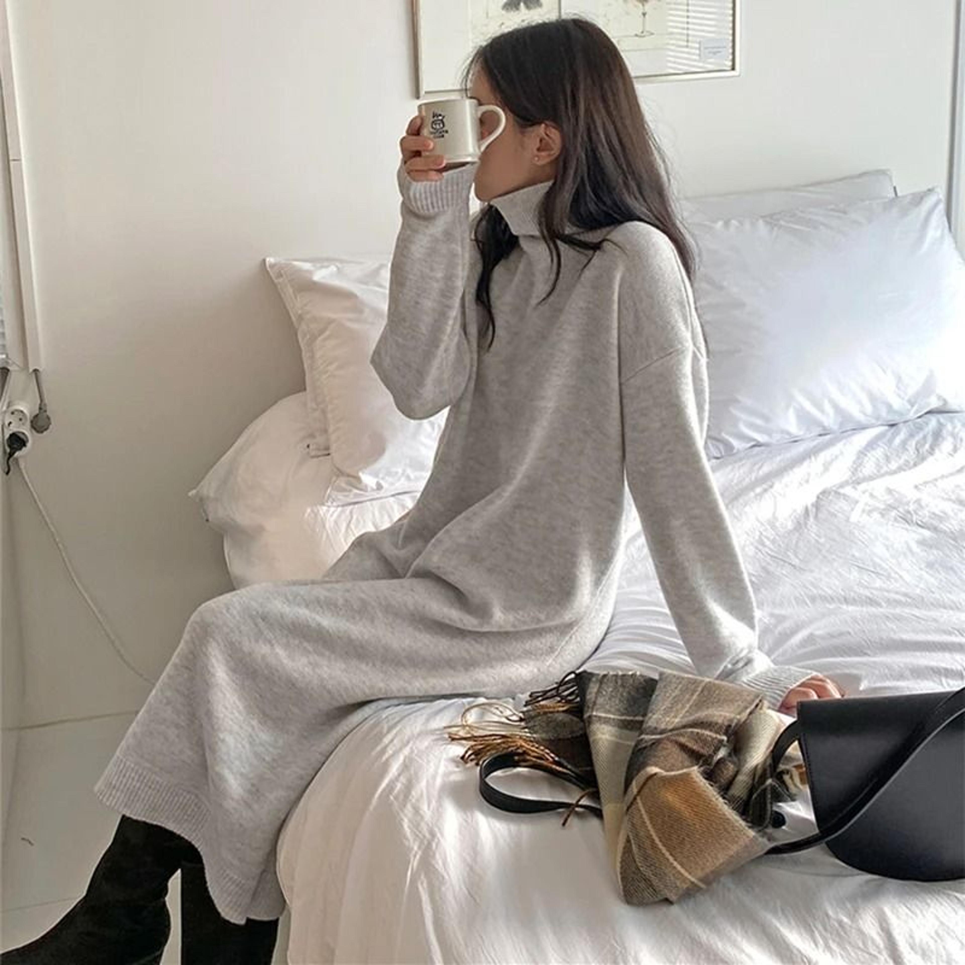 Japanese Inspired Oversized Turtleneck Knit Maxi Dress 1
