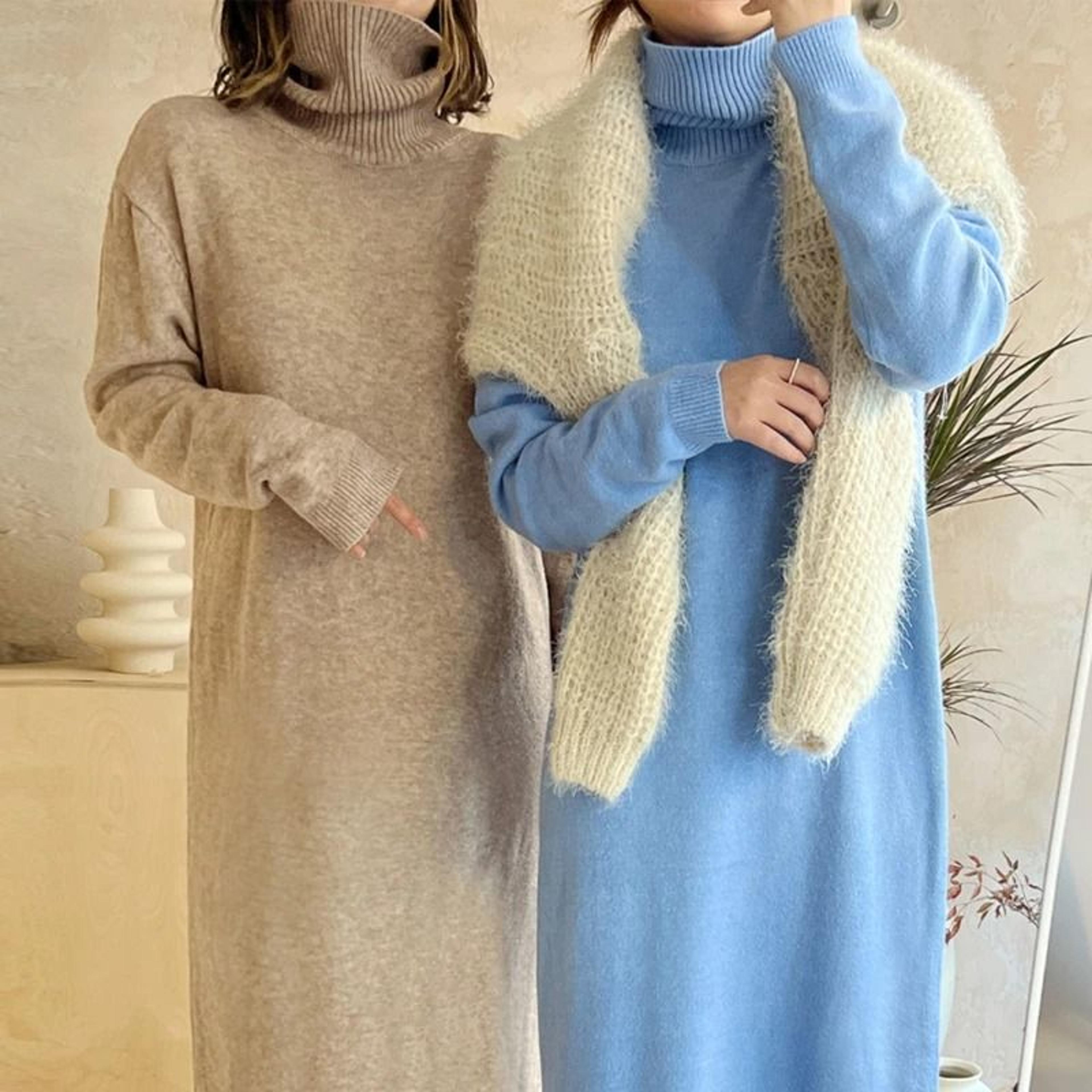 Japanese Inspired Oversized Turtleneck Knit Maxi Dress 2