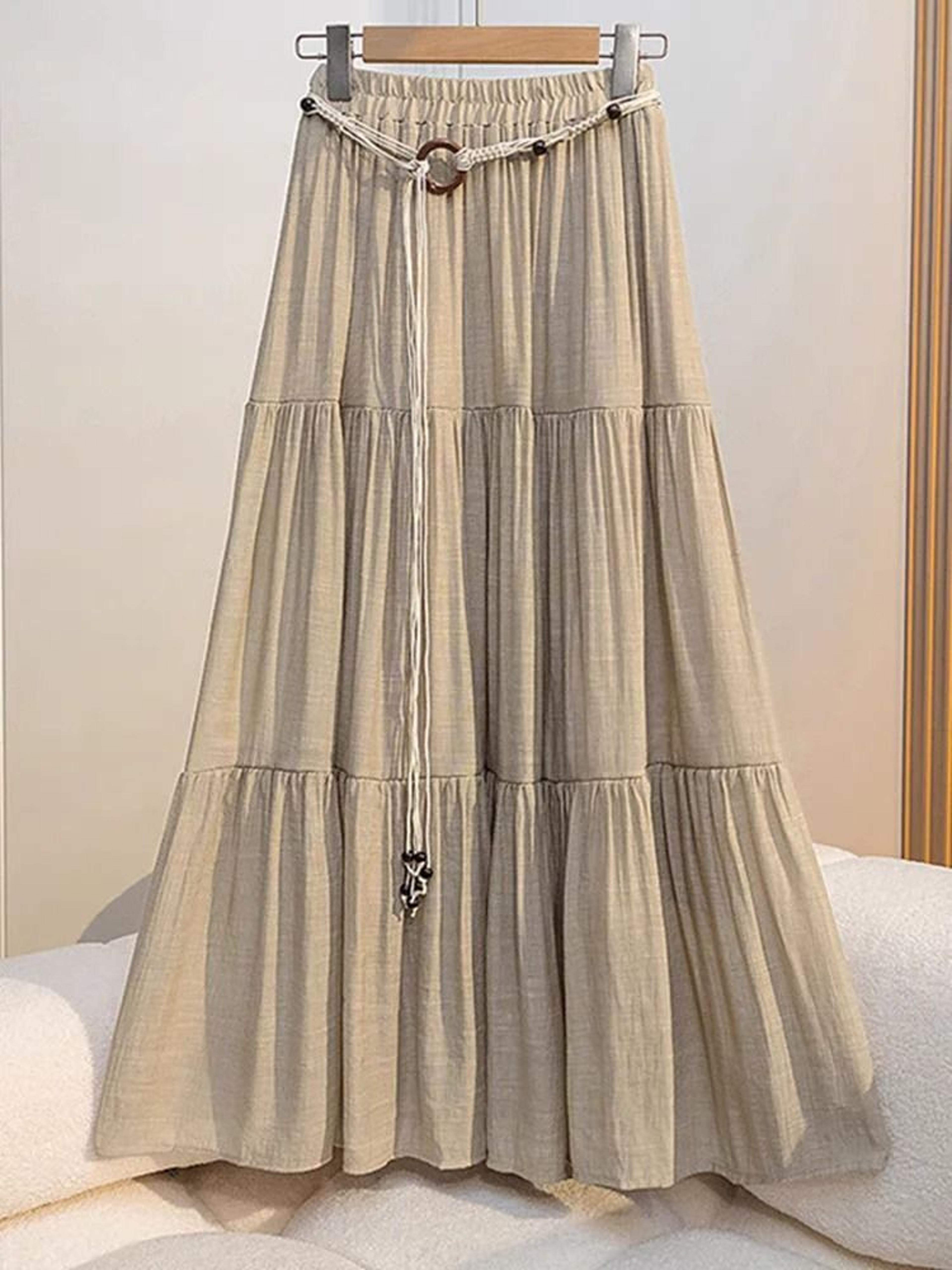 Boho Cotton Linen Slimming Midi Skirt 3