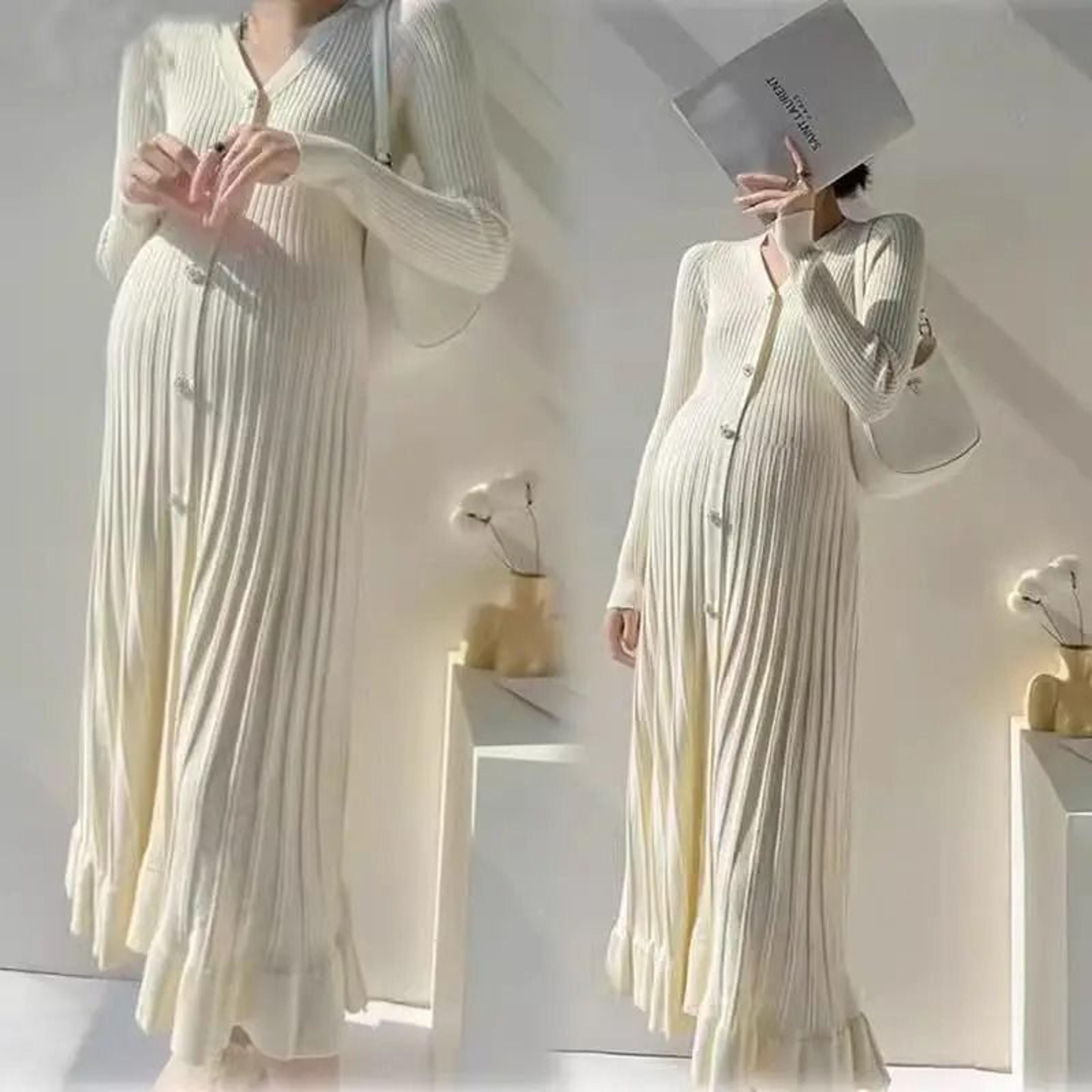Single Breasted V Neck Fishtail Maternity Knit Dress 7