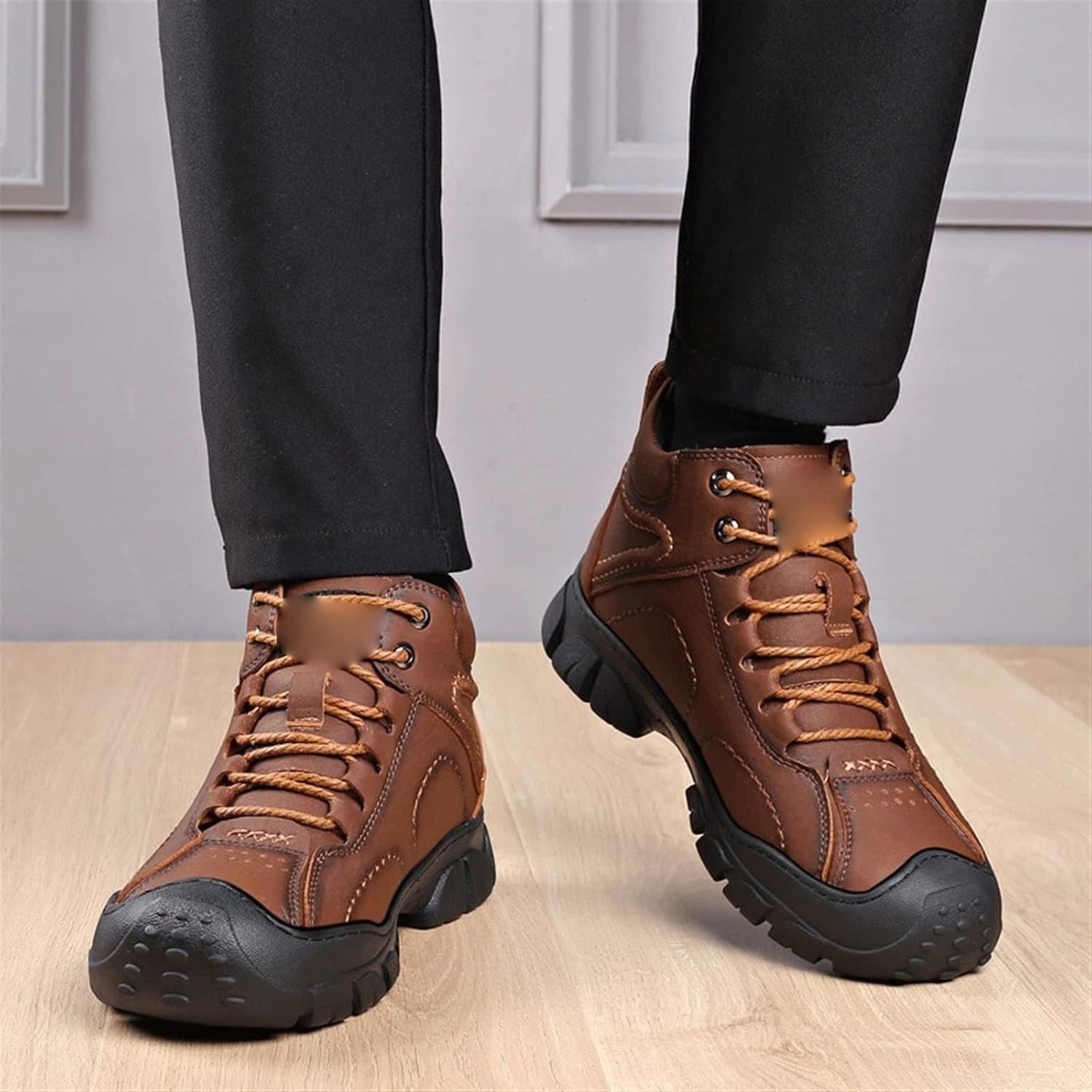 men winter snow boots waterproof warm lace up work shoes