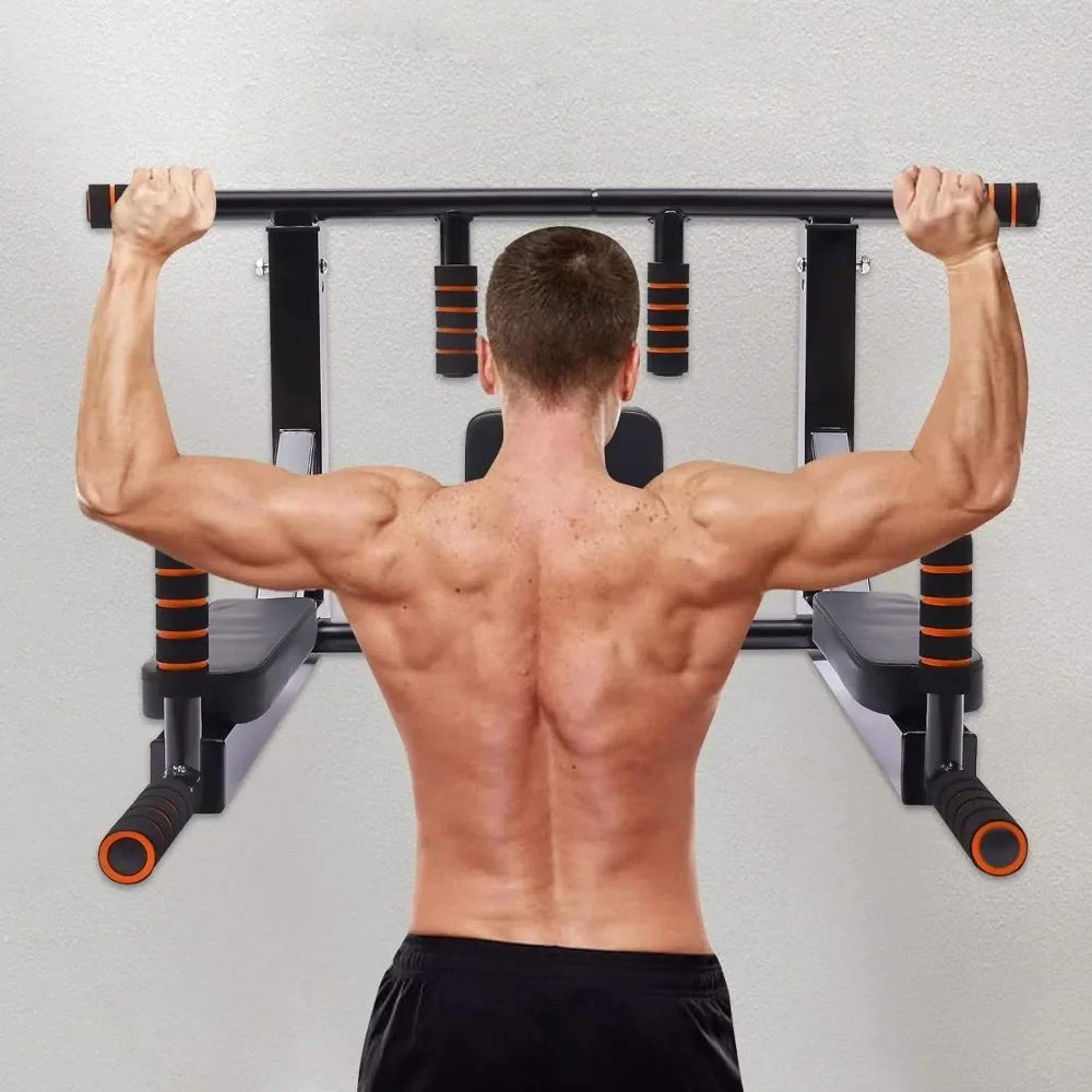 multi-grip wall mount pull-up bar & dip station, home fitness equipment for chest, back, arm & trunk muscle exercise