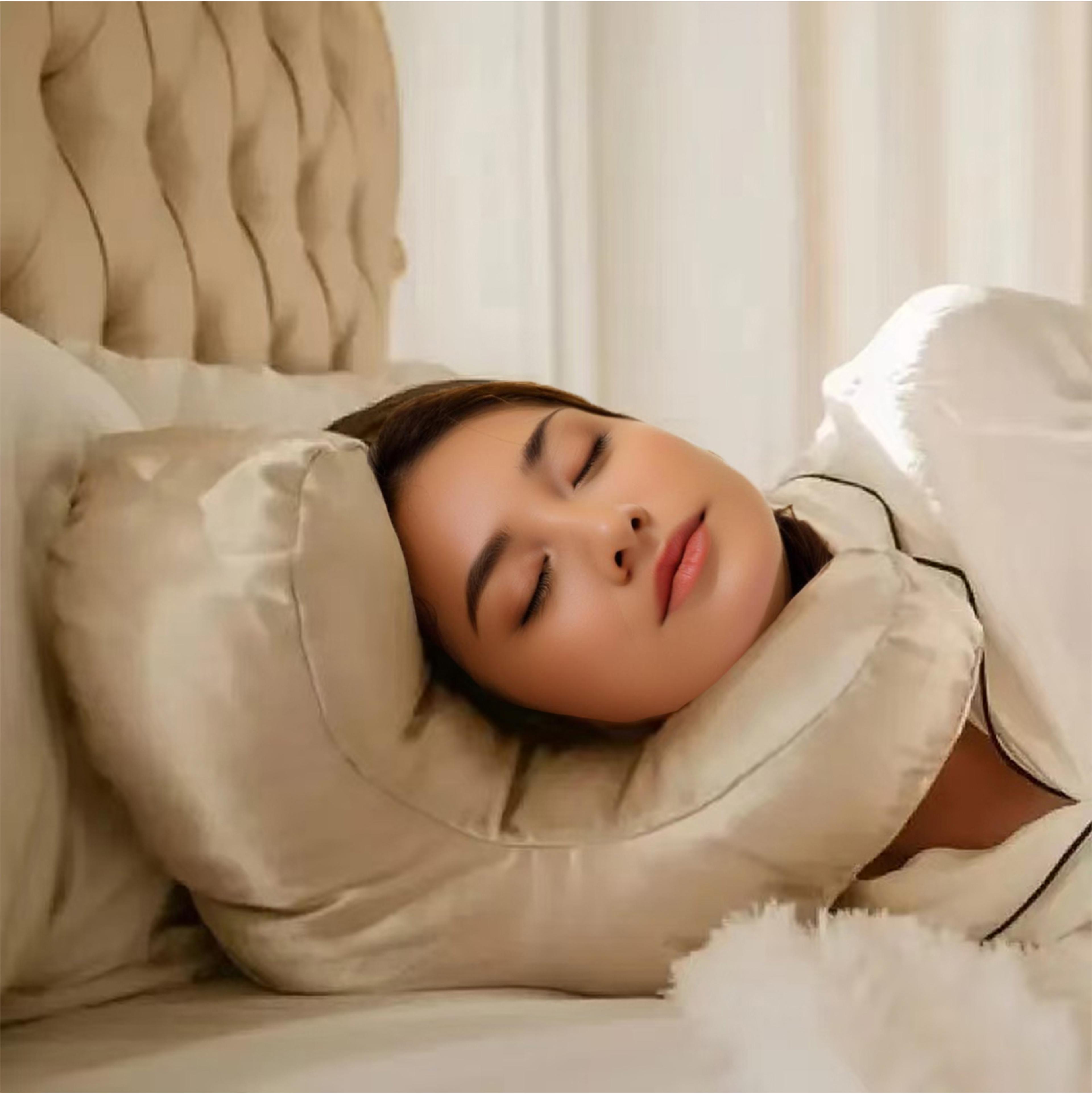 luxury memory foam face pillow with free white satin pillowcase for beauty sleep, anti wrinkles aging support